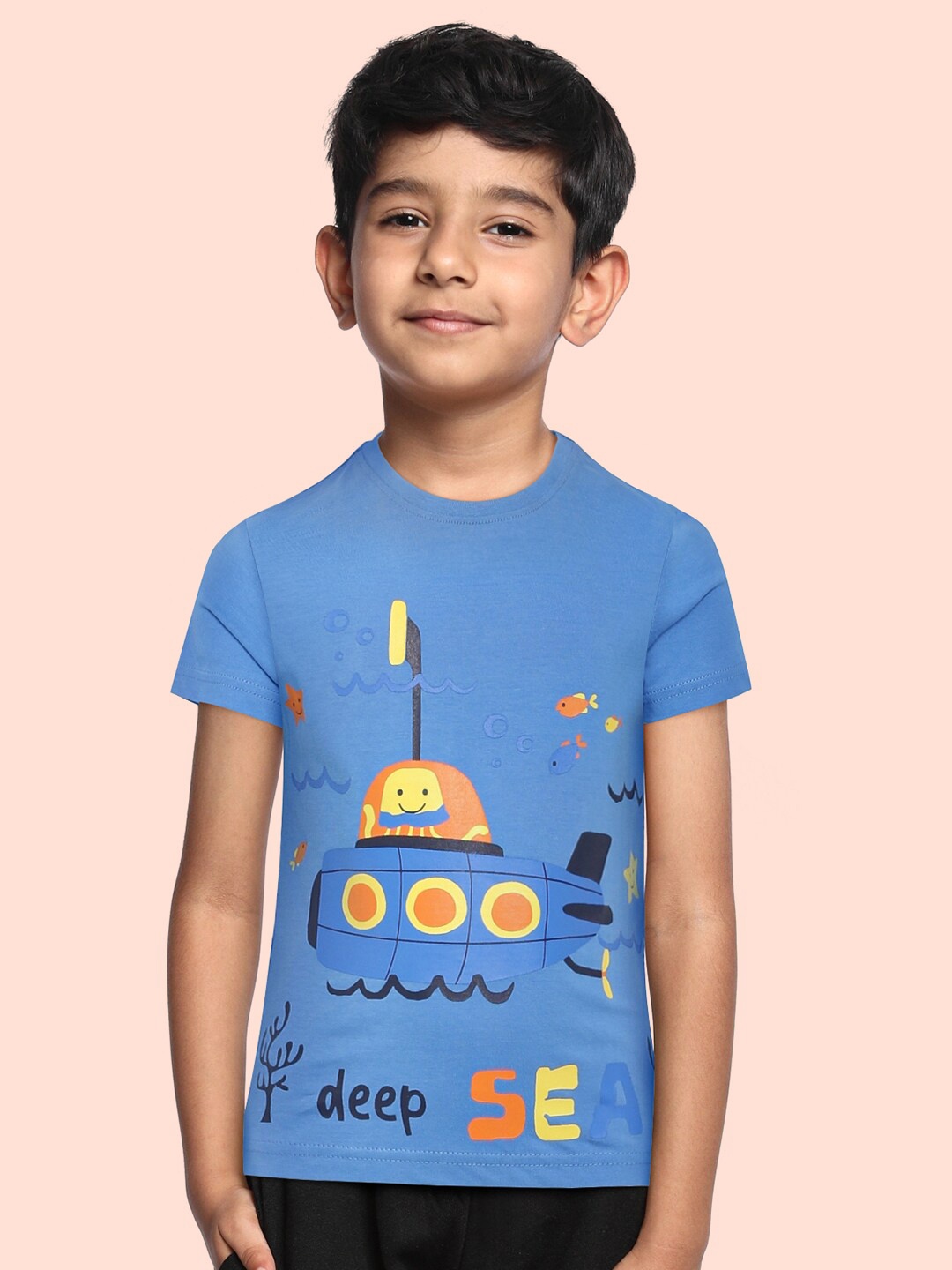 

abof Boys Blue Printed Pure Cotton T-shirt