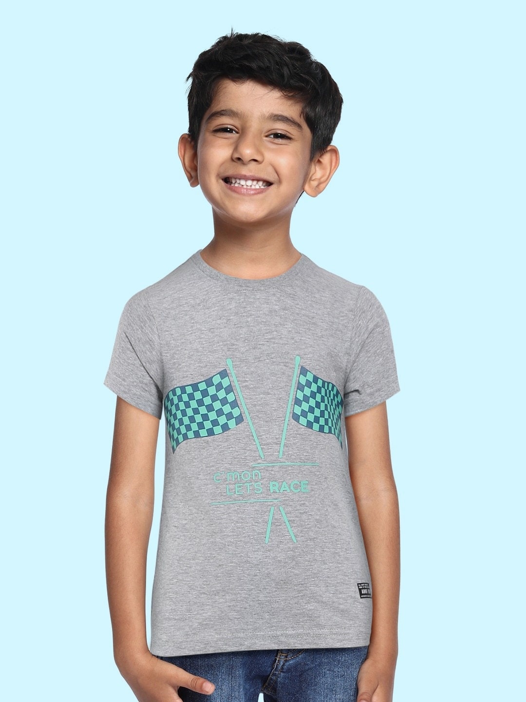 

abof Boys Grey Melange Printed T-shirt