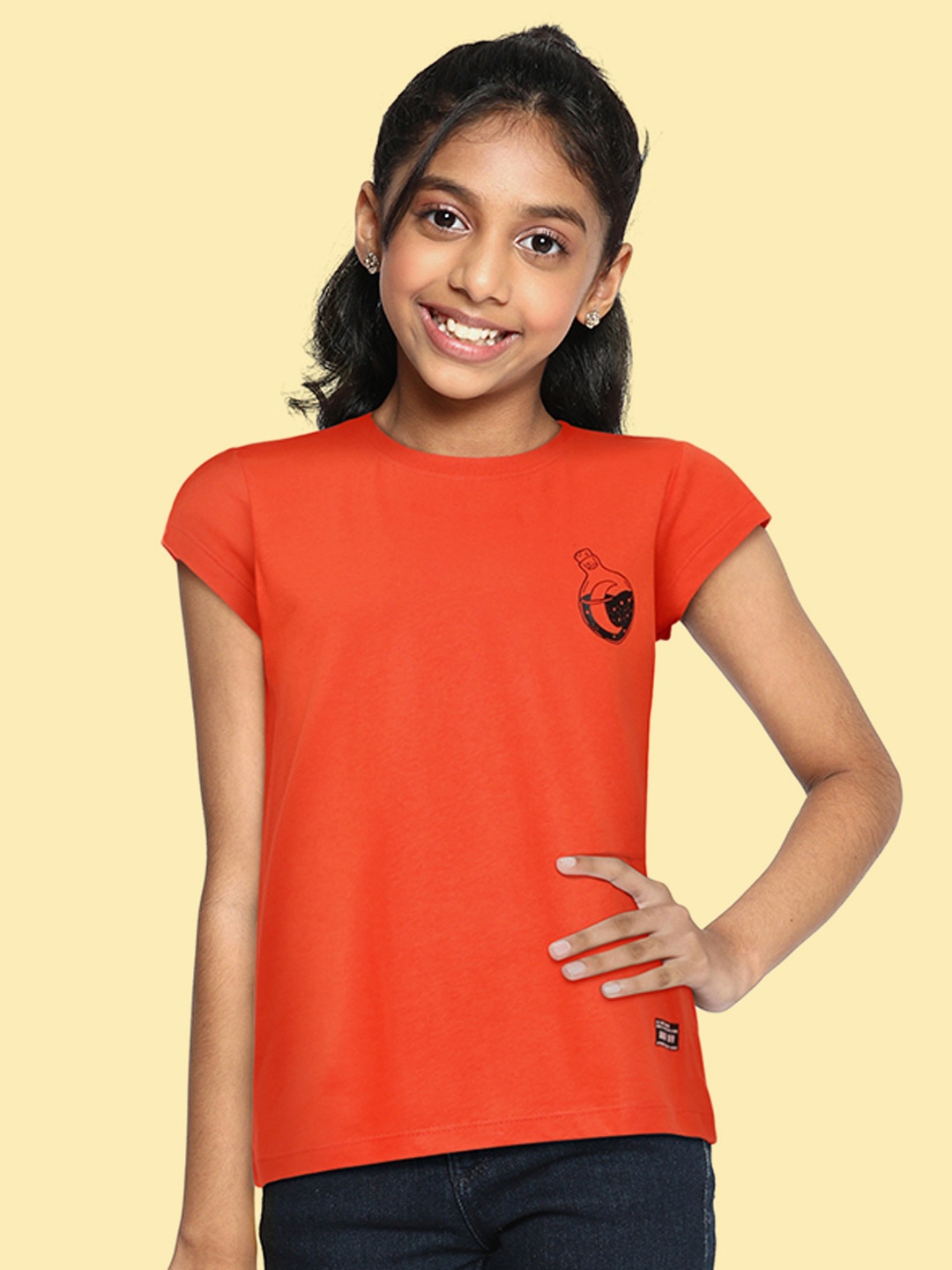 

abof Girls Red Solid Pure Cotton T-shirt