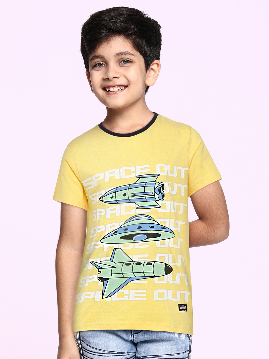 

abof Boys Yellow Printed Pure Cotton T-shirt