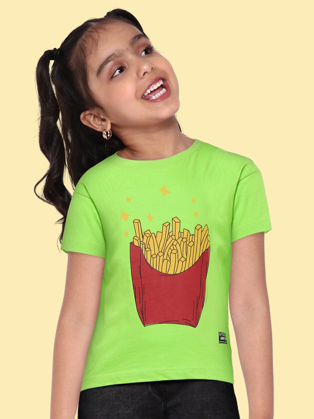 

abof Girls Lime Green Printed Pure Cotton T-shirt