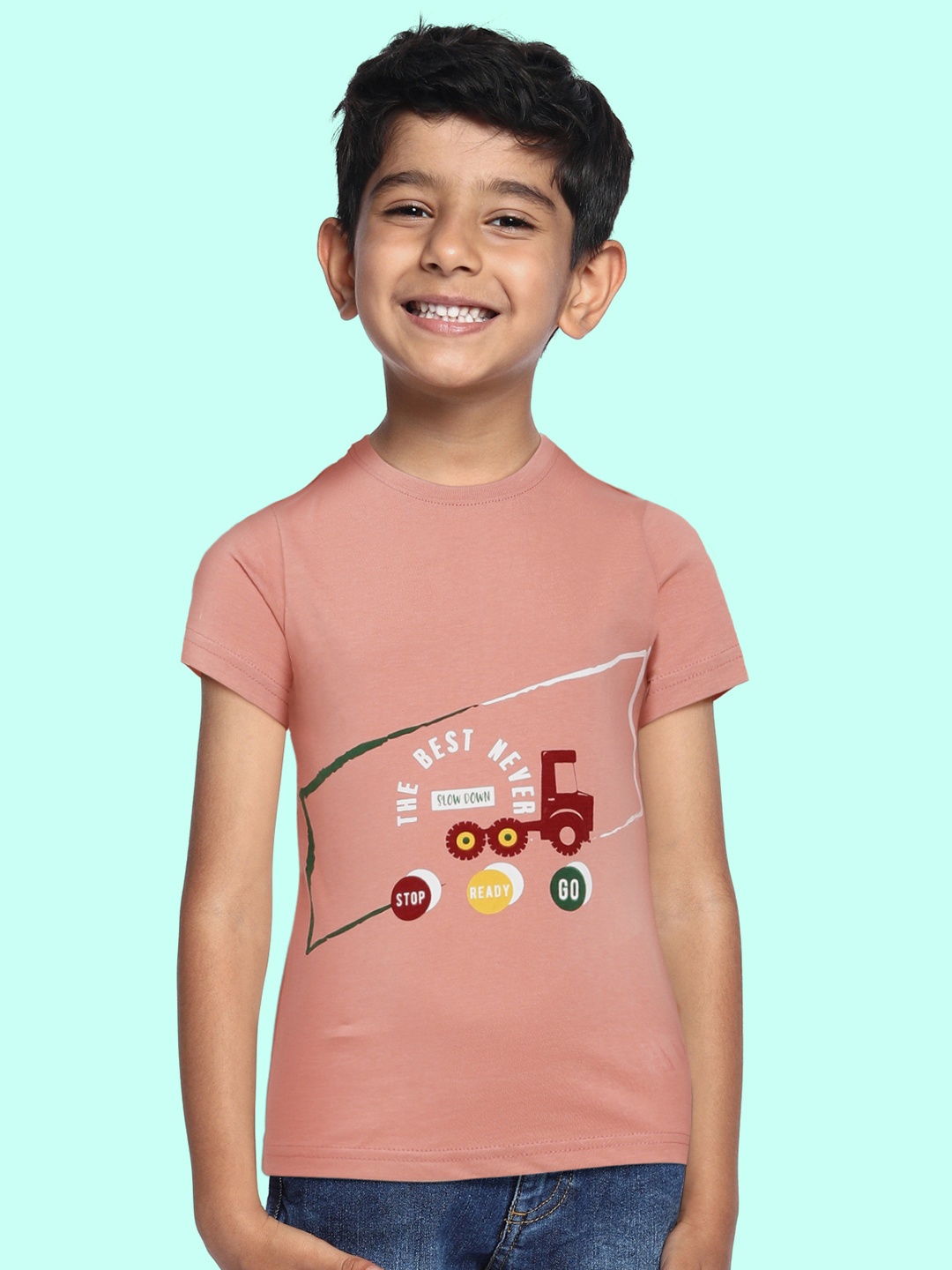 

abof Boys Pink Cotton Printed T-shirt