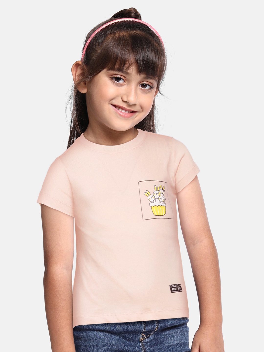 

abof Girls Pink Printed Pure Cotton T-shirt