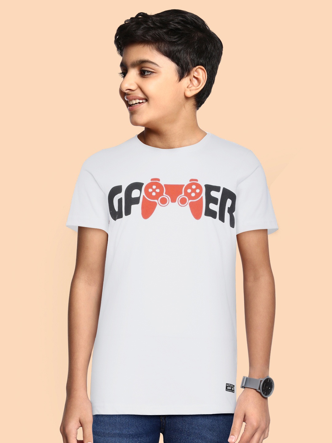 

abof Boys White Typography Printed Pure Cotton T-shirt
