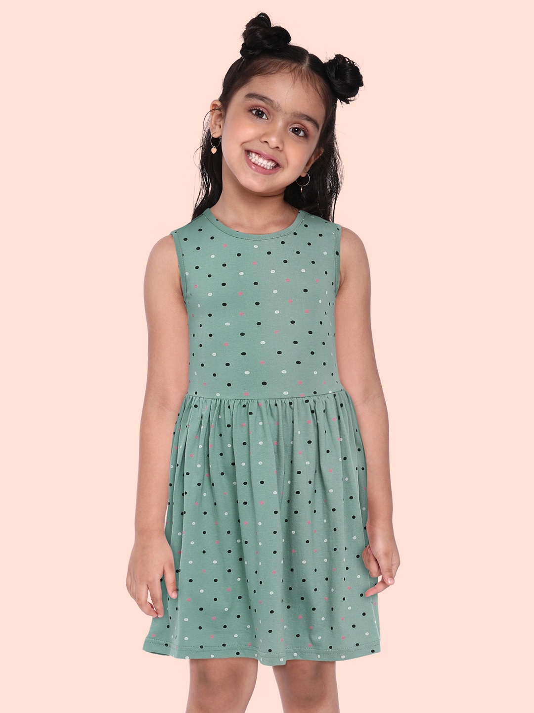 

abof Green Printed Pure Cotton Fit & Flare Dress