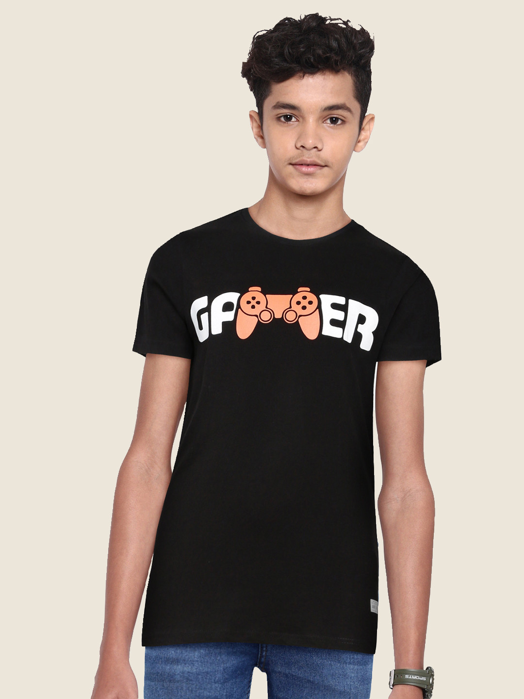

abof Boys Black Typography Printed T-shirt