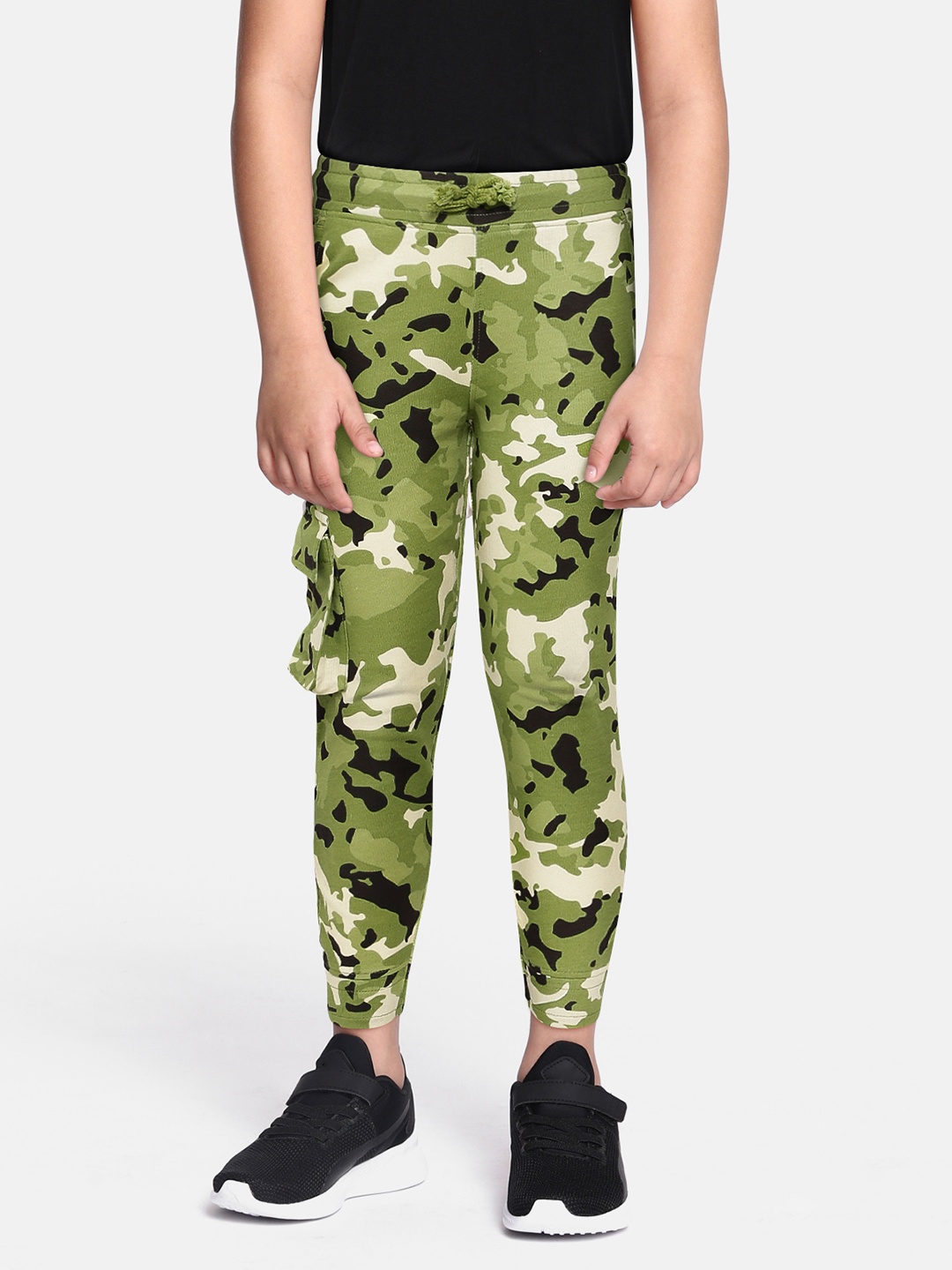 

abof Boys Olive Green Camouflage Print Pure Cotton Track Pants