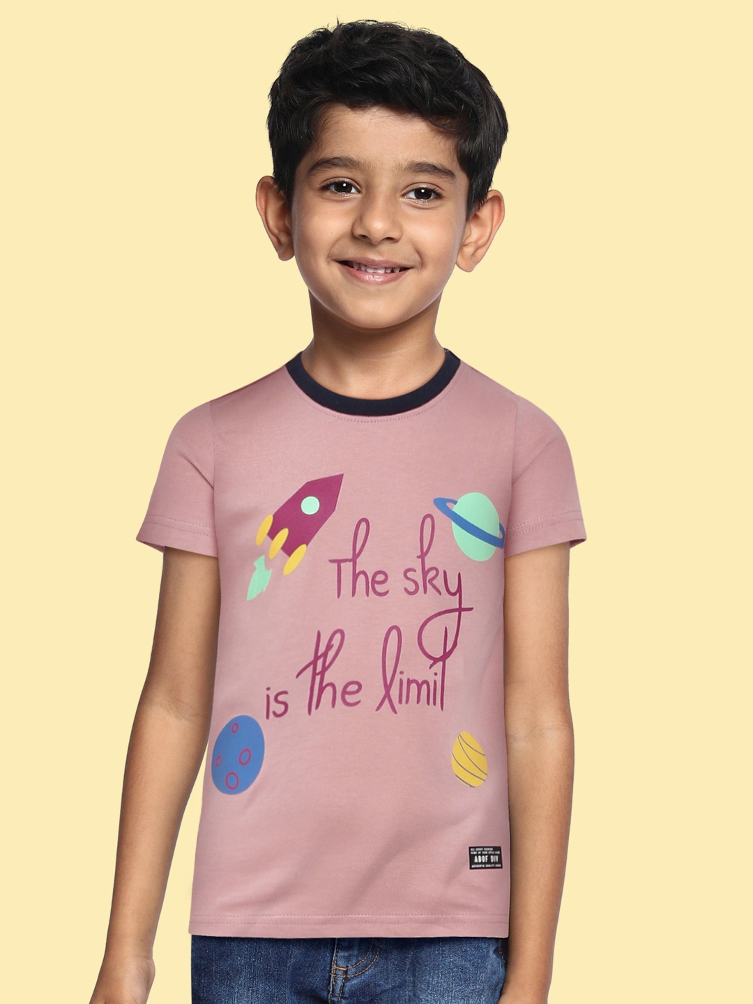 

abof Boys Pink Printed Pure Cotton T-shirt