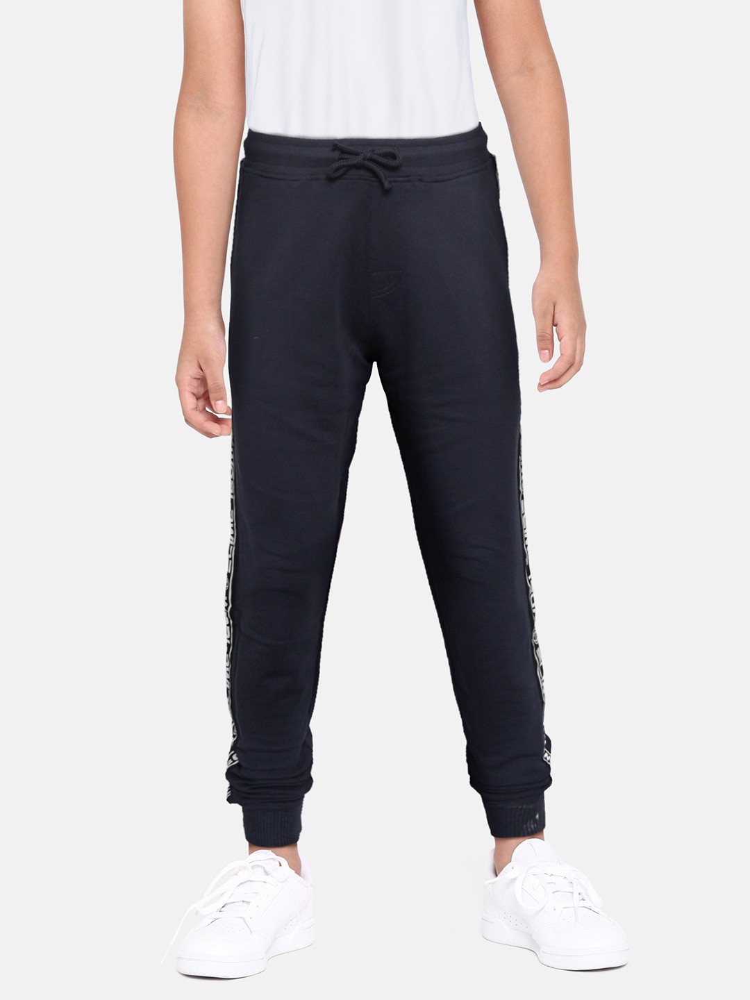 

abof Boys Navy Blue Side Printed Contrast Panel Jogger
