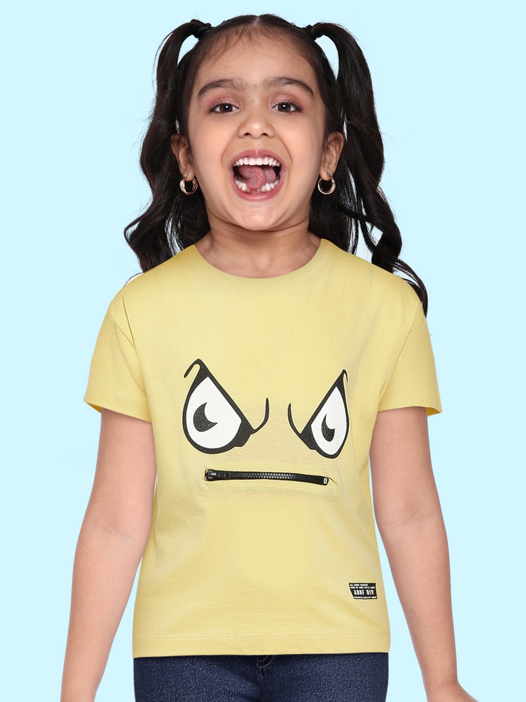 

abof Girls Yellow Printed Pure Cotton T-shirt