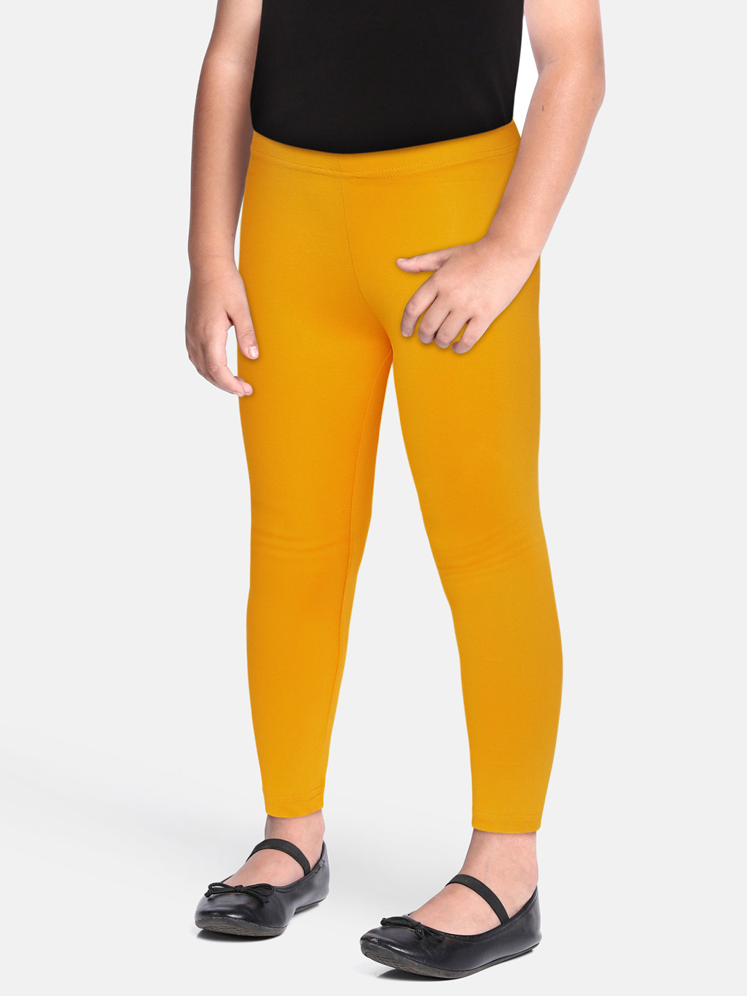 

abof Girls Mustard Solid Cut And Sew Ankle Length Legging