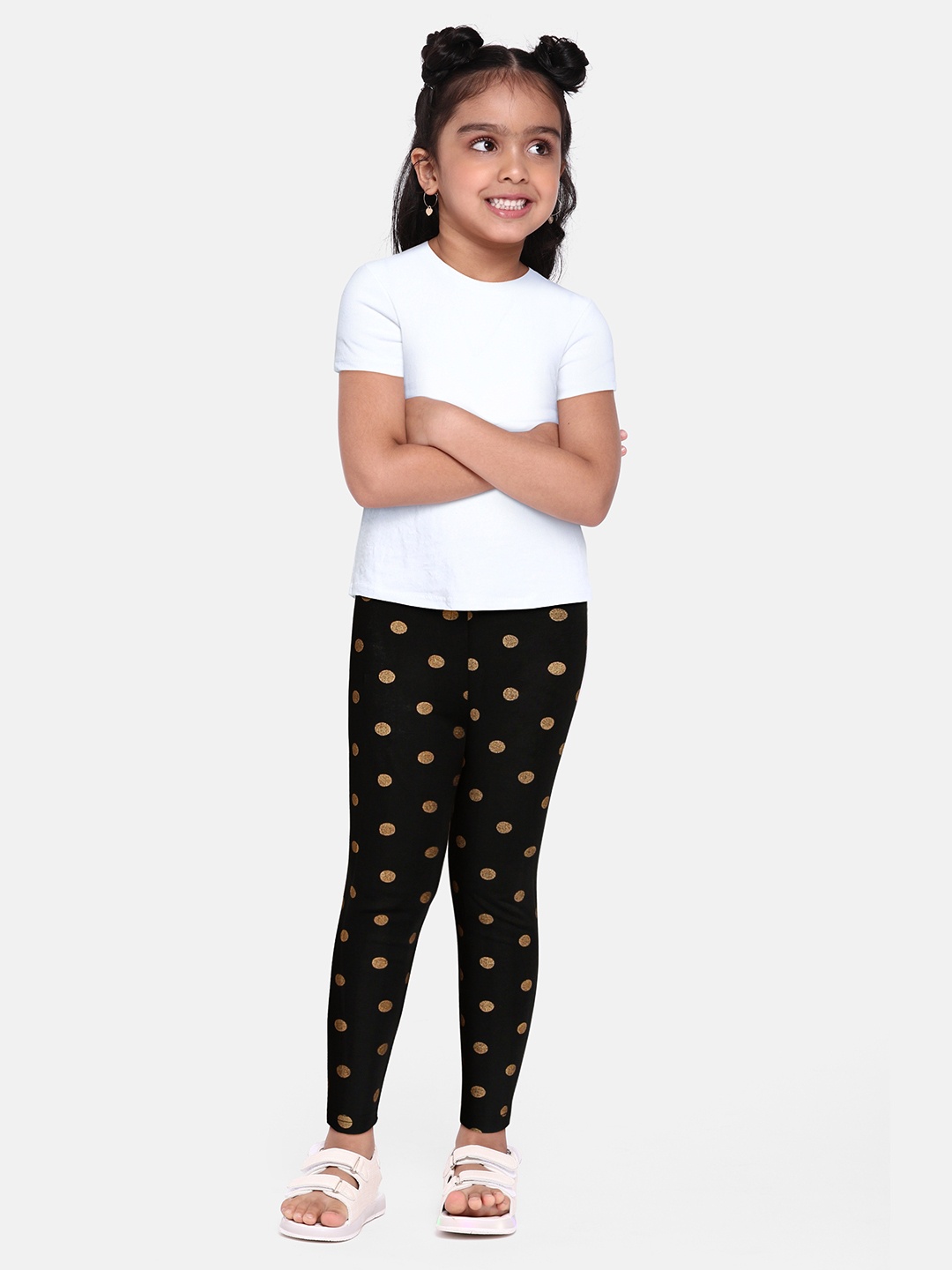 

abof Girls Black Printed Mid Calf Length Leggings
