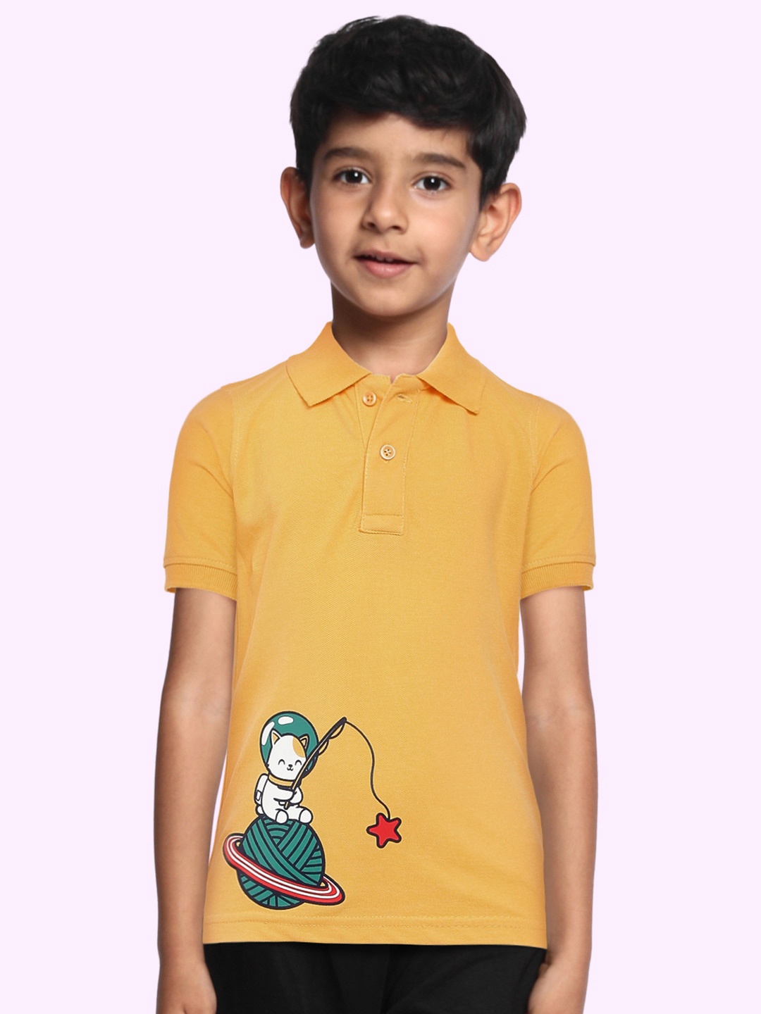 

abof Boys Yellow Graphic Placement Print Polo Collar Regular Sleeves T-shirt