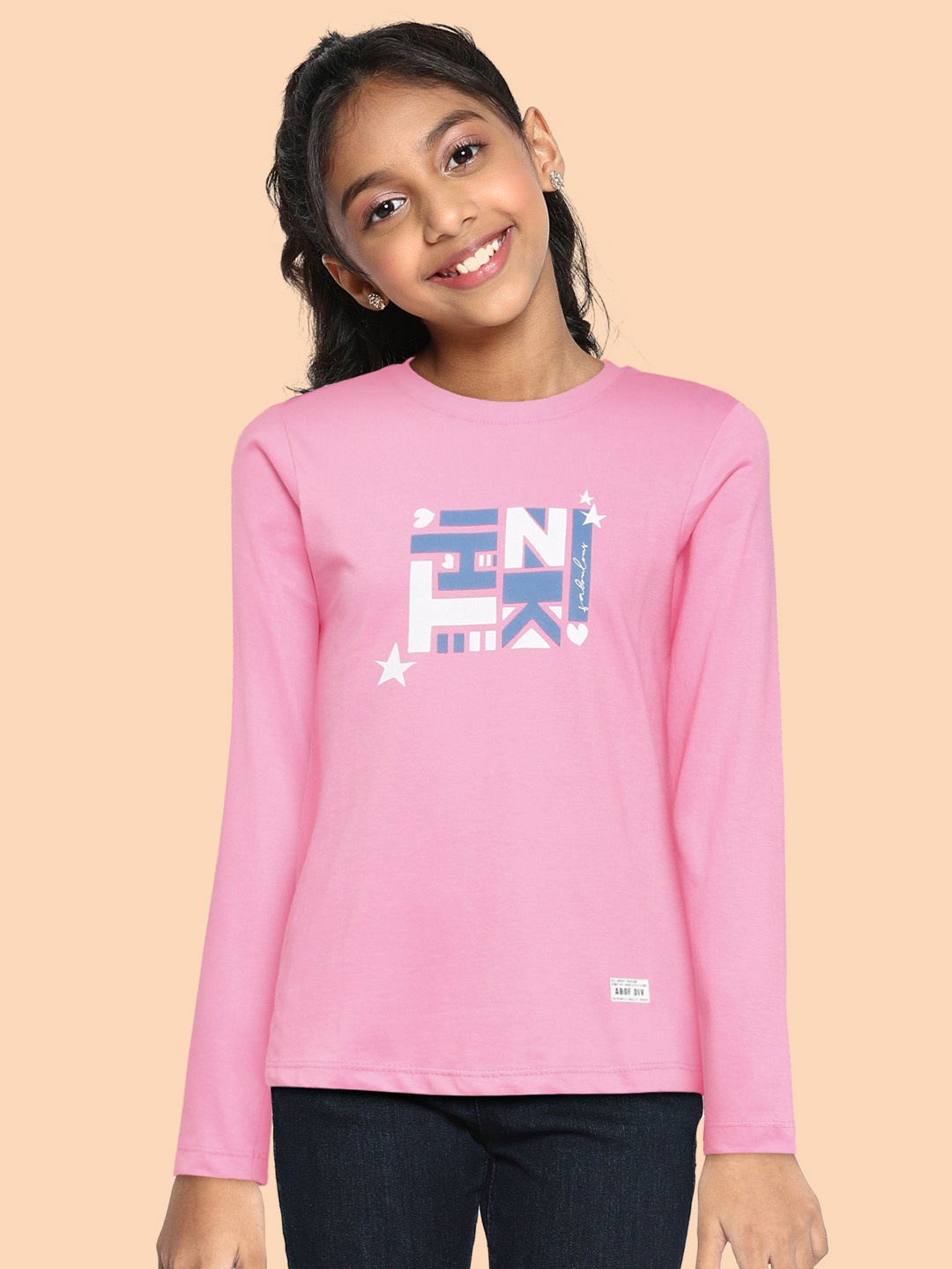 

abof Girls Pink Printed Pure Cotton T-shirt