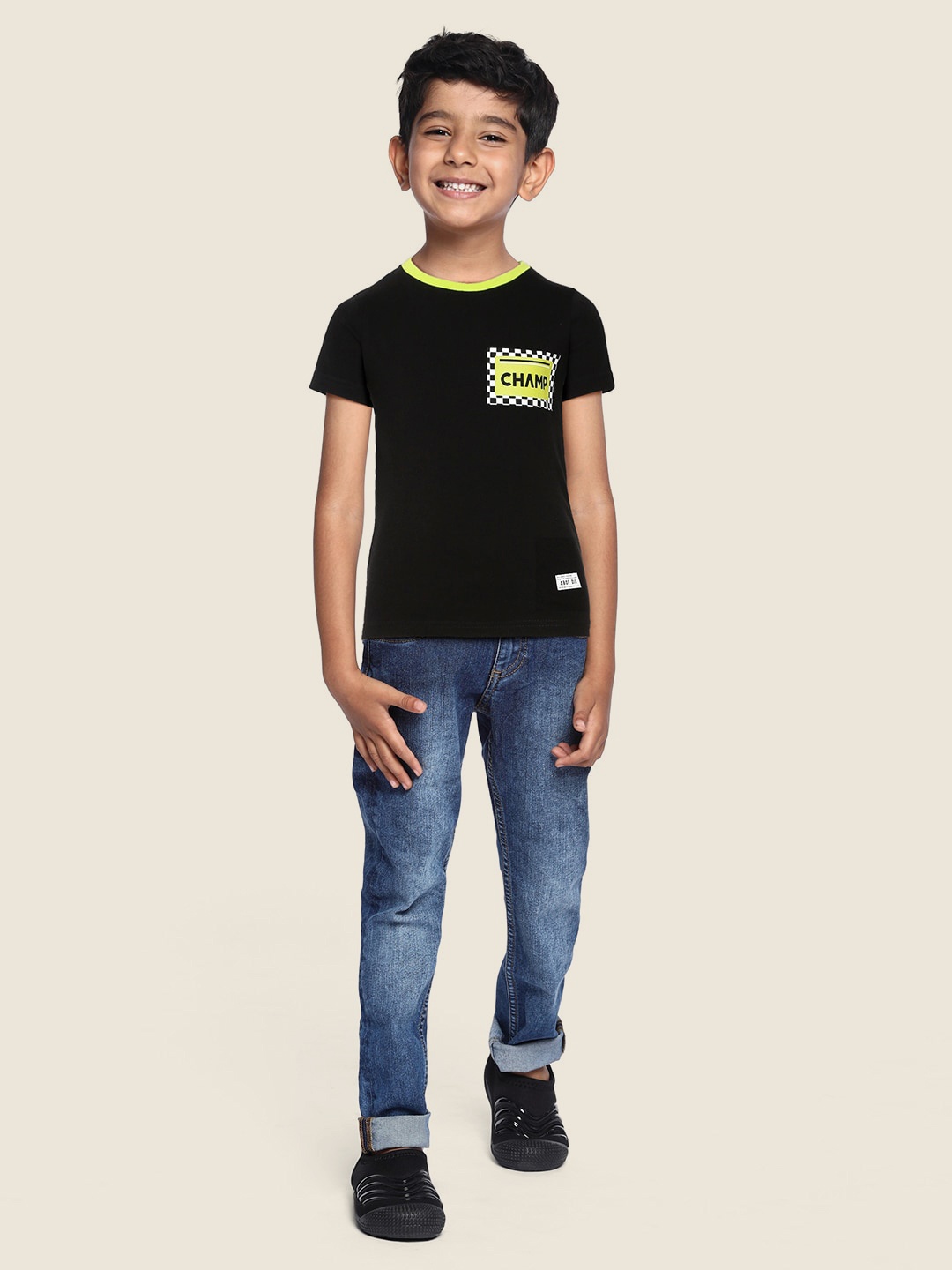 

abof Boys Black Pure Cotton T-shirt