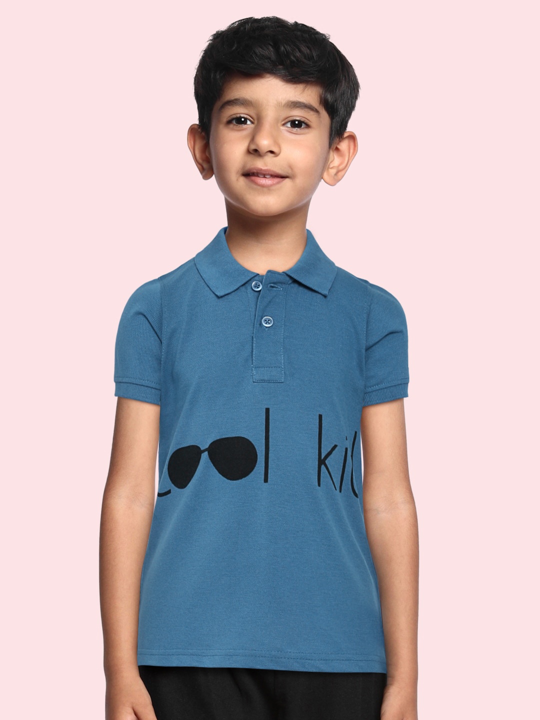 

abof Boys Blue Typography Placement Print Polo Collar Regular Sleeves T-shirt