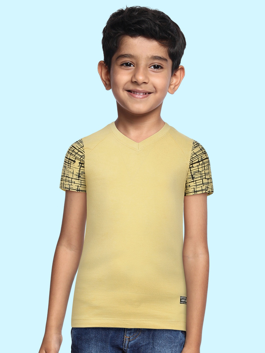 

abof Boys Yellow V-Neck Pure Cotton T-shirt