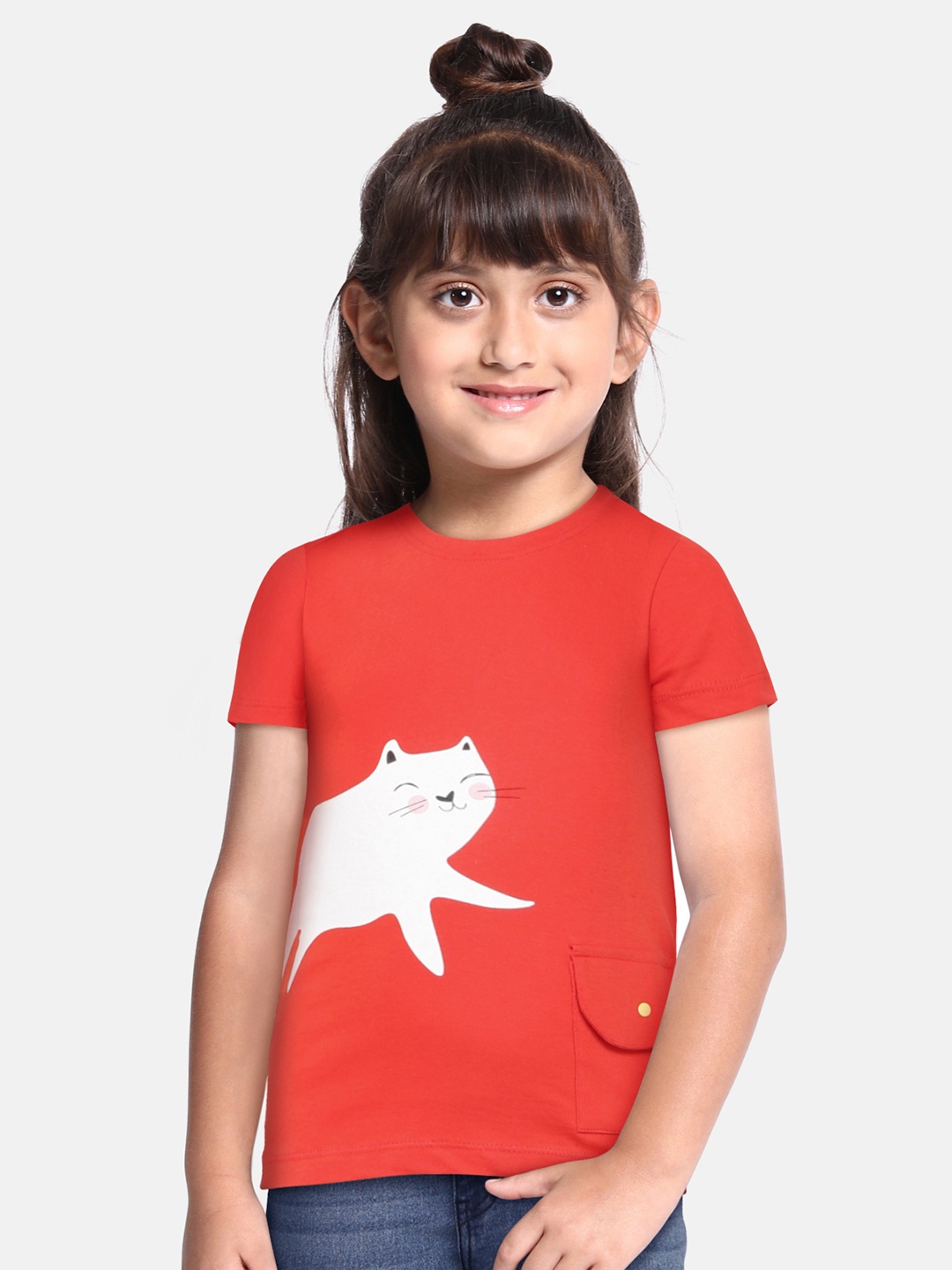 

abof Girls Orange Printed Pure Cotton T-shirt