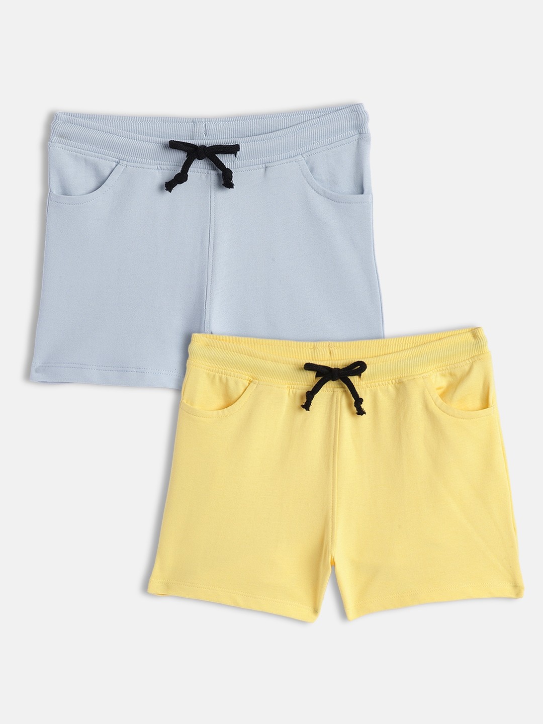 

abof Girls Pack Of 2 Blue & Yellow Solid Pure Cotton Regular Shorts