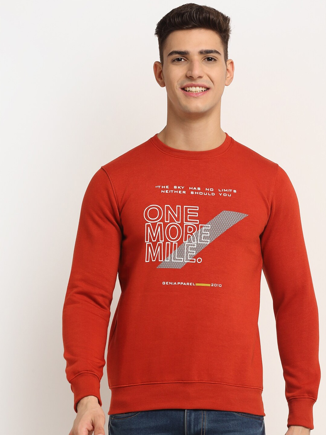 

Rodamo Men Red Typography Printed Round Neck Fleece Sweatshirt