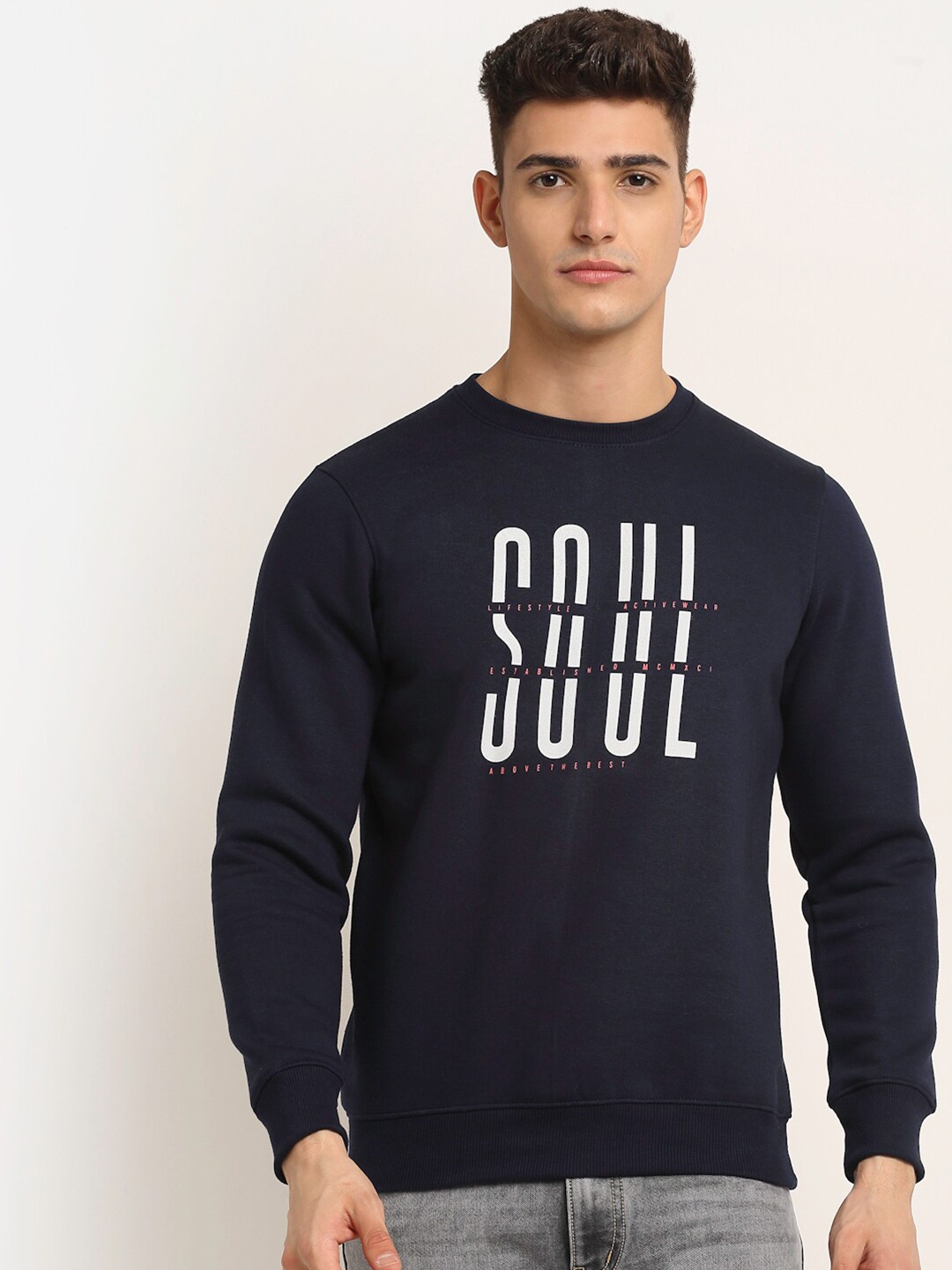 

Rodamo Men Navy Blue Printed Sweatshirt