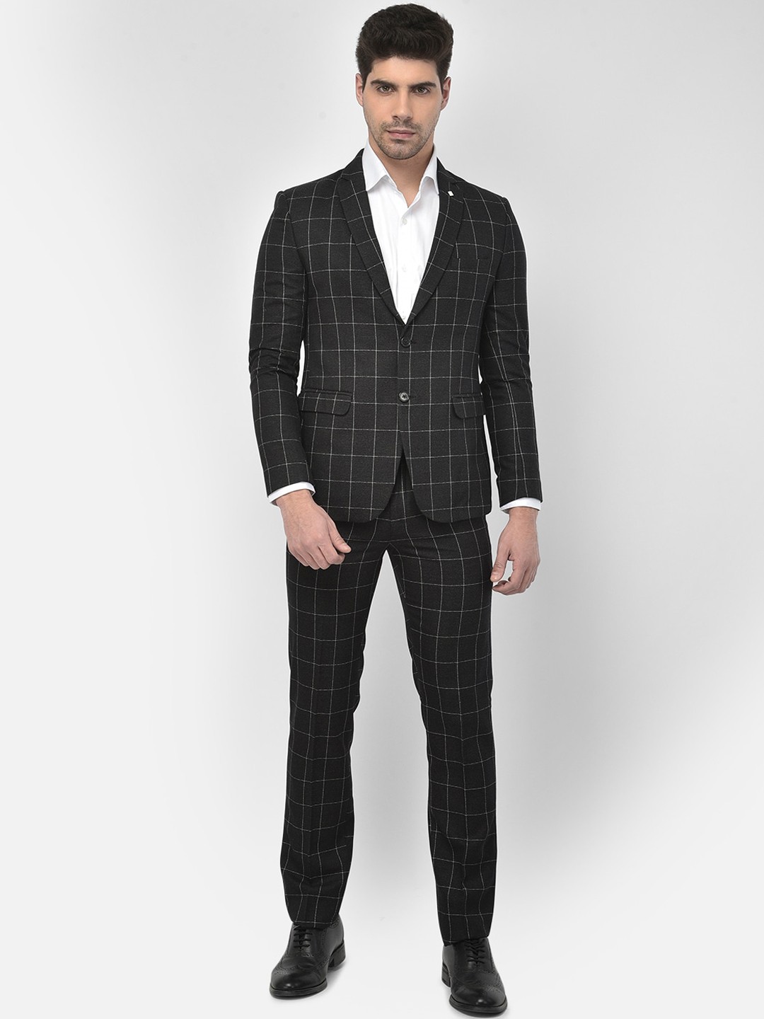 

Crimsoune Club Men Black & White Checked Slim-Fit Single-Breasted Two-Piece Formal Suit