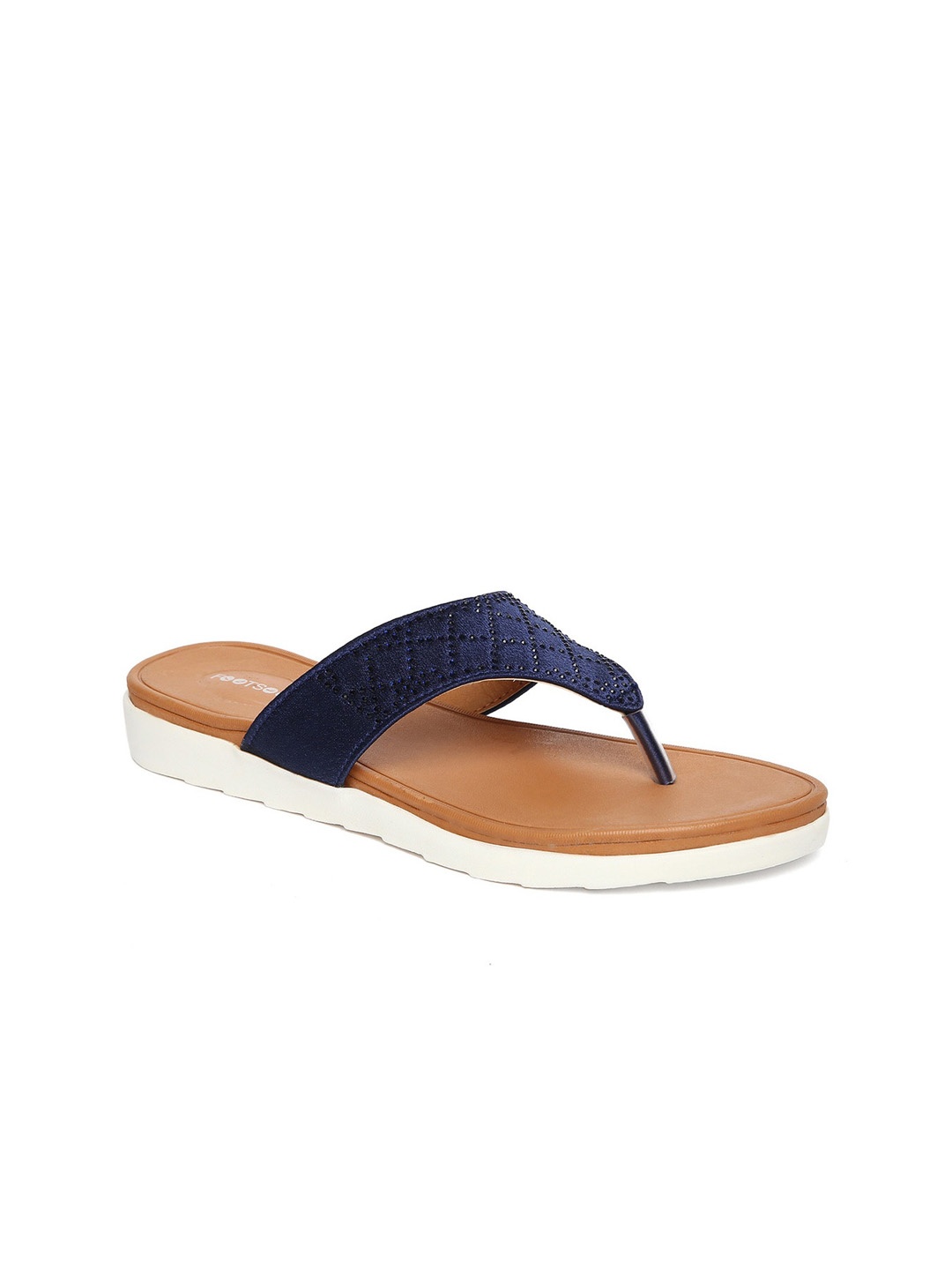 

FOOTSOUL Women Navy Blue Embellished T-Strap Flats