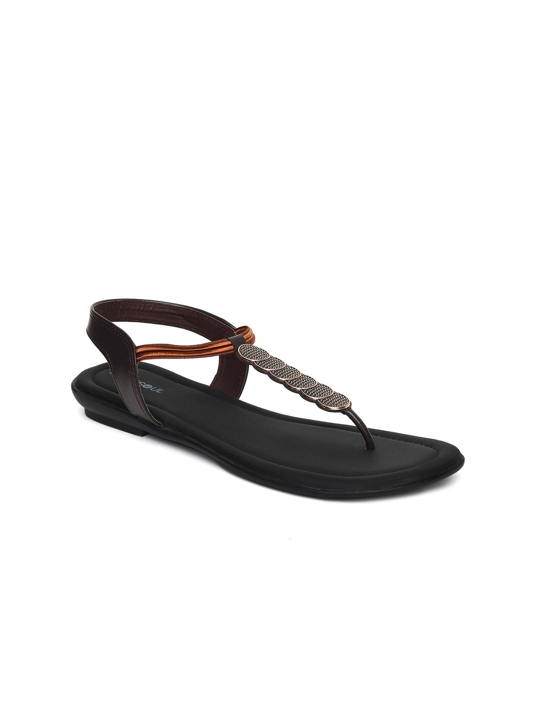 

FOOTSOUL Women Brown T-Strap Flats