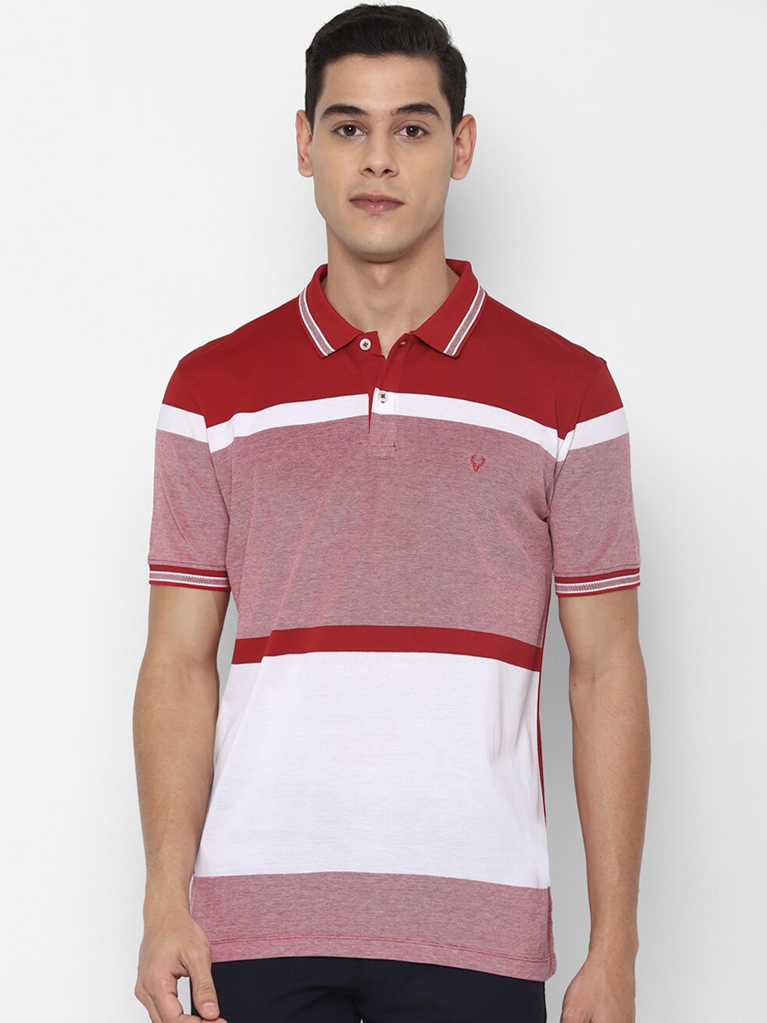 

Allen Solly Men Red & old rose Colourblocked Polo Collar Applique T-shirt