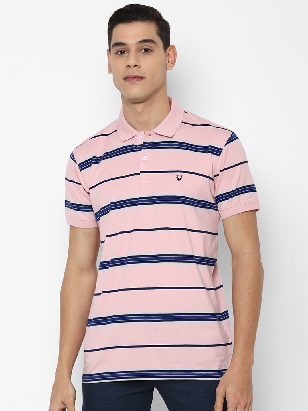 

Allen Solly Men Pink Striped Polo Collar Pockets T-shirt