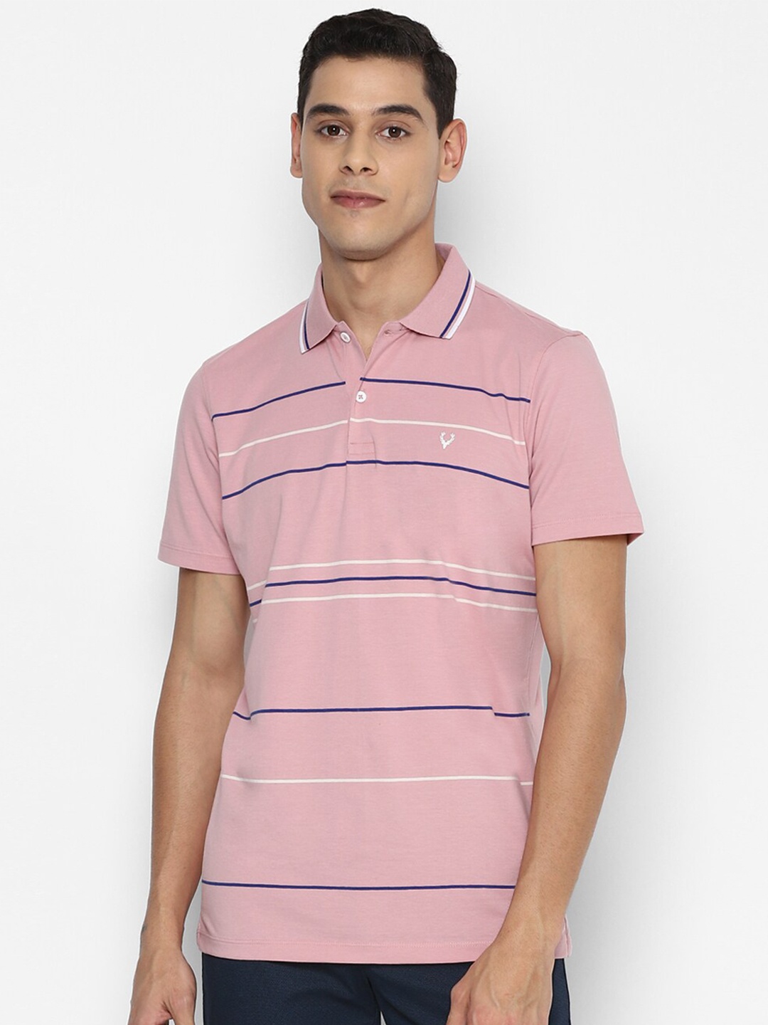 

Allen Solly Men Pink Striped Polo Collar T-shirt