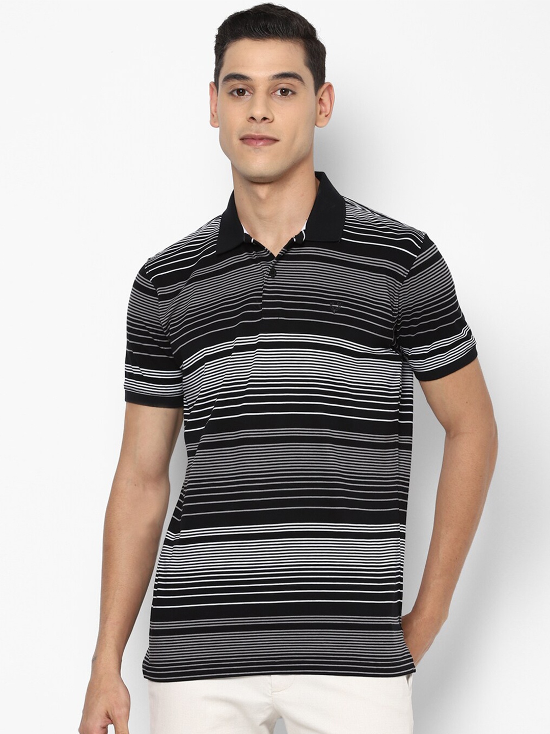 

Allen Solly Men Black Striped Polo Collar Pockets T-shirt