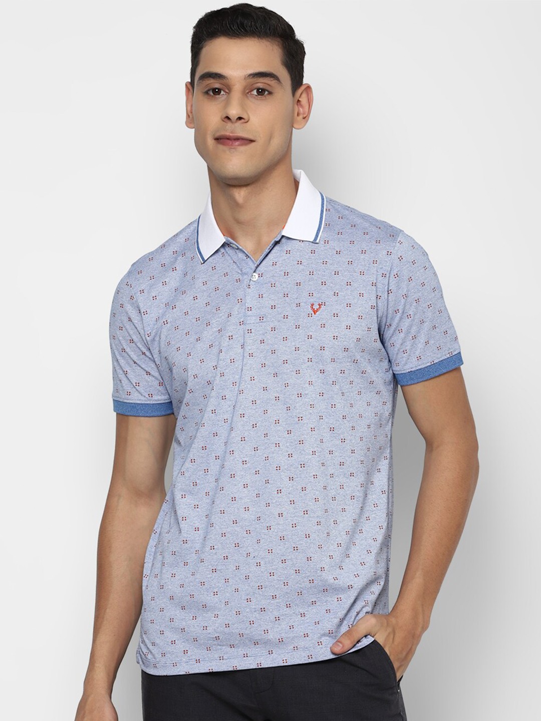 

Allen Solly Men Blue Geometric Printed Polo Collar Cotton T-shirt