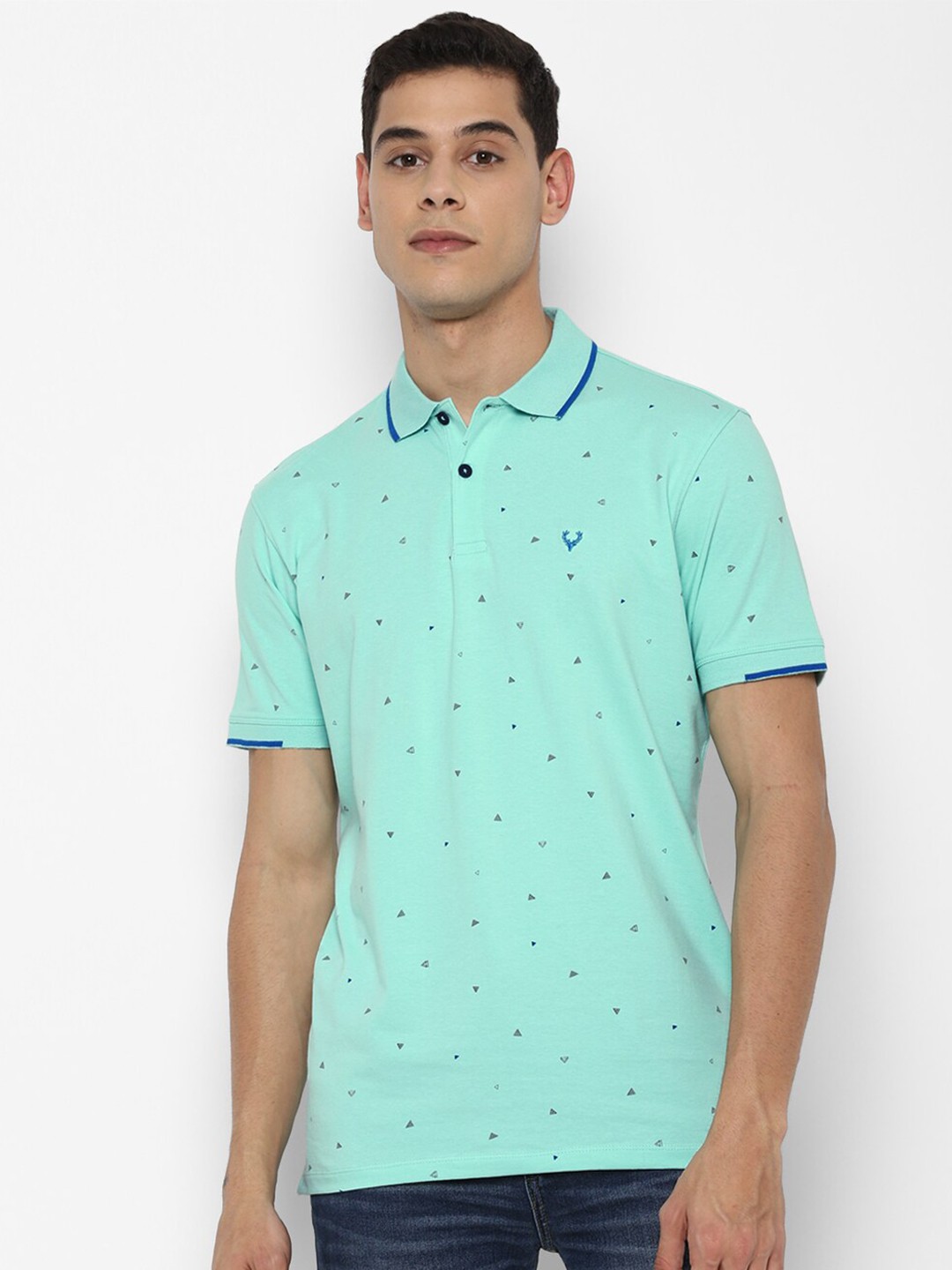 

Allen Solly Sport Men Turquoise Blue Printed Polo Collar T-shirt