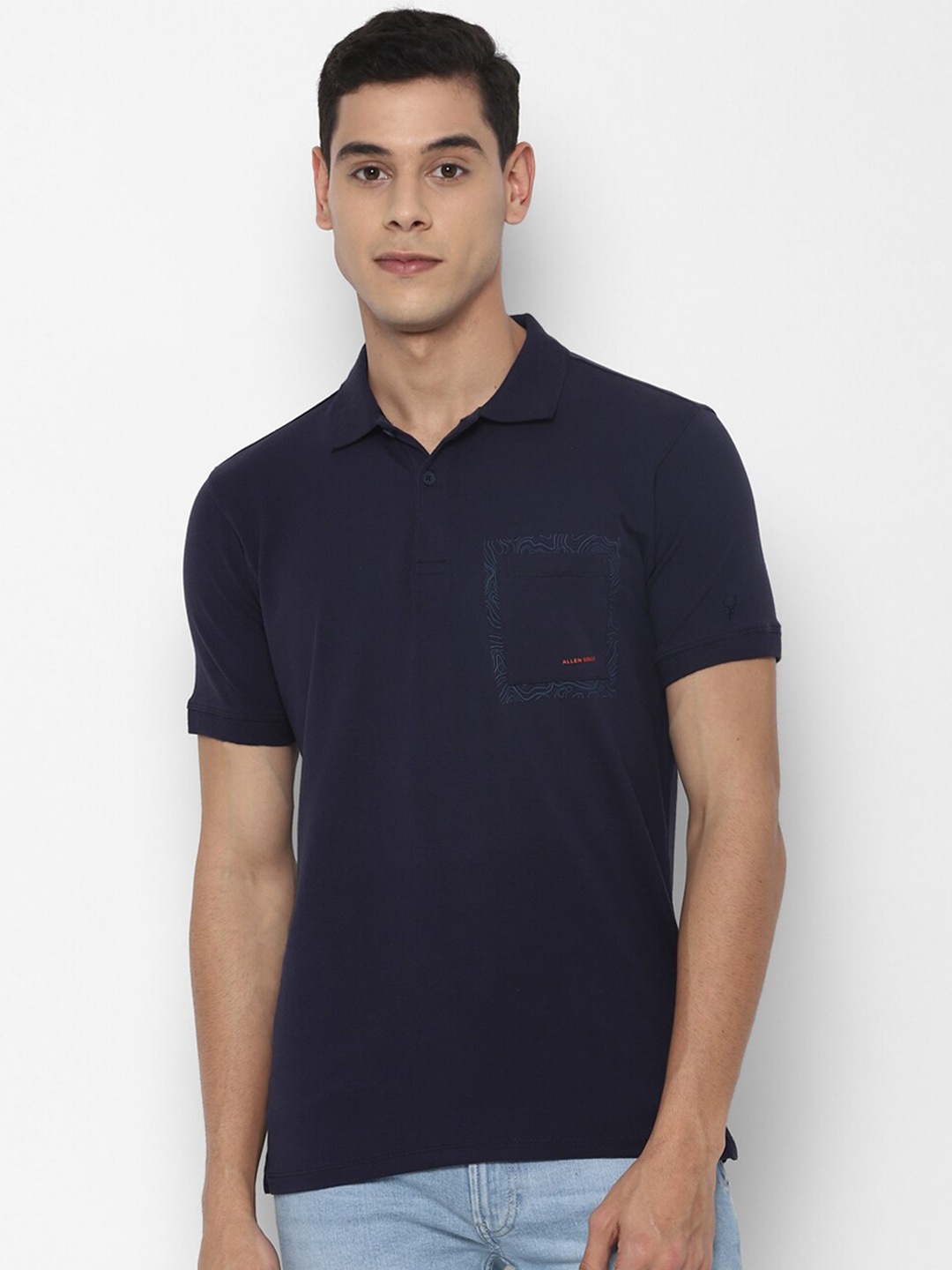 

Allen Solly Sport Men Navy Blue Mandarin Collar Pockets T-shirt