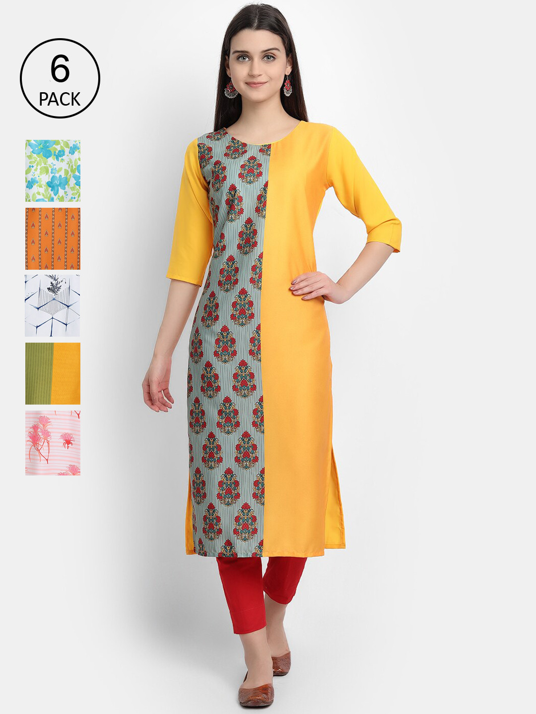 

7Threads Women Multicoloured Ethnic Motifs Printed Thread Work Crepe Kurta, Multi
