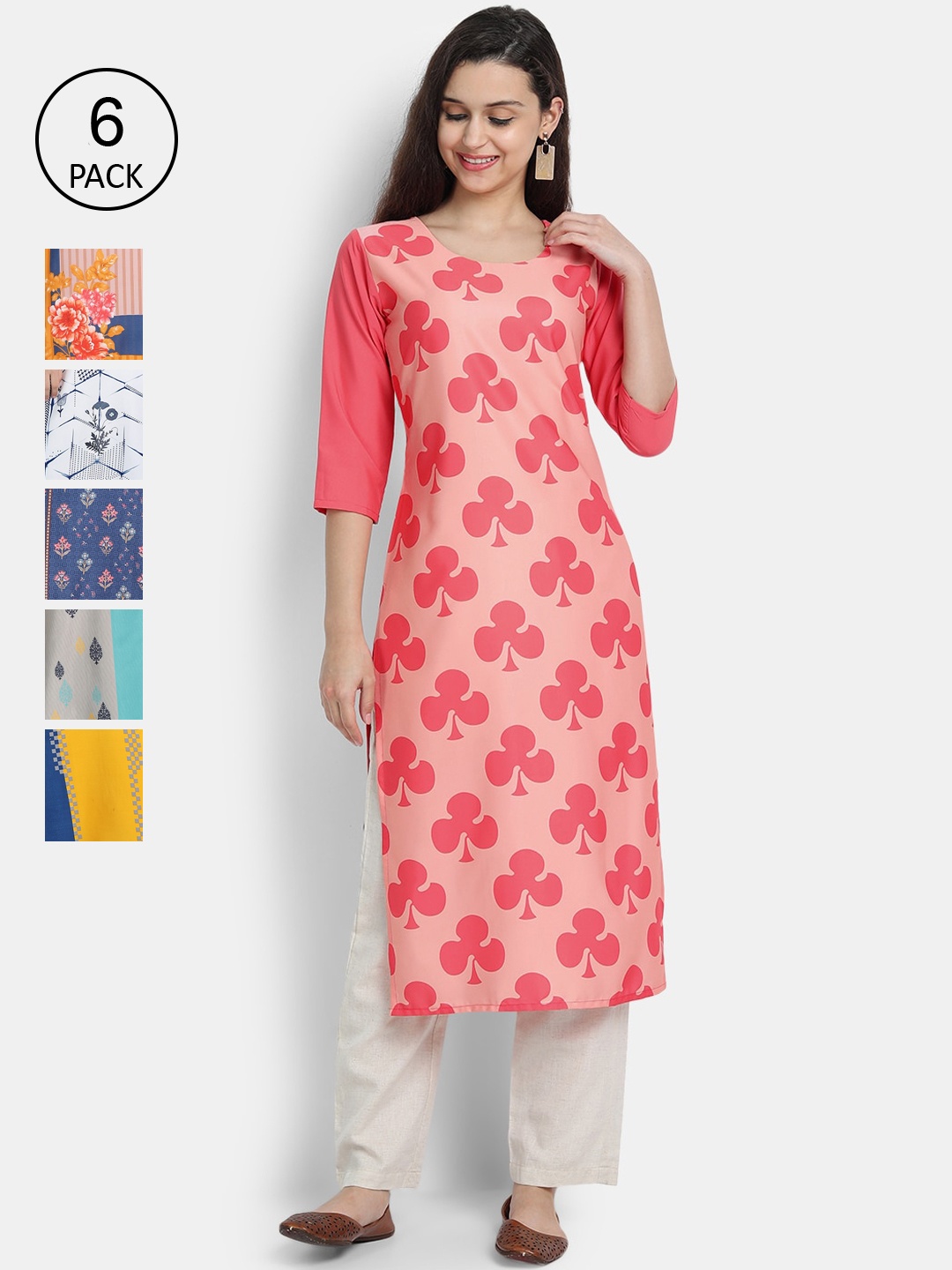 

7Threads Women Multicoloured Pack Of 6 Crepe Kurta, Multi