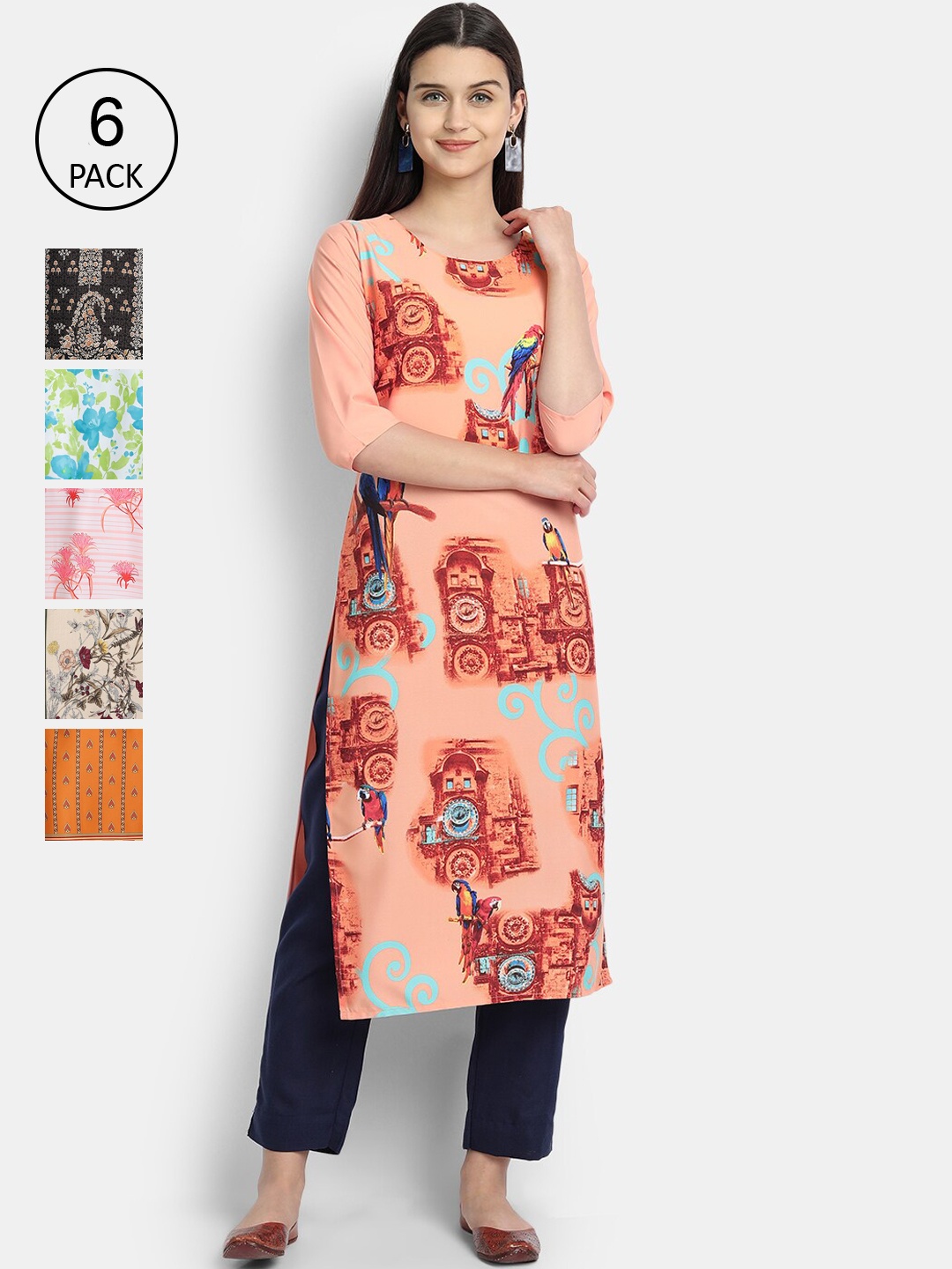 

7Threads Women Multicoloured Floral Printed Crepe Kurta, Multi