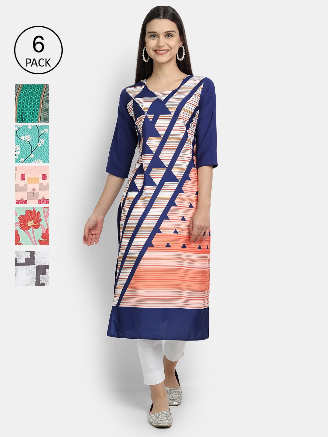 

7Threads Women Multicoloured Geometric Printed Thread Work Crepe Kurta, Multi
