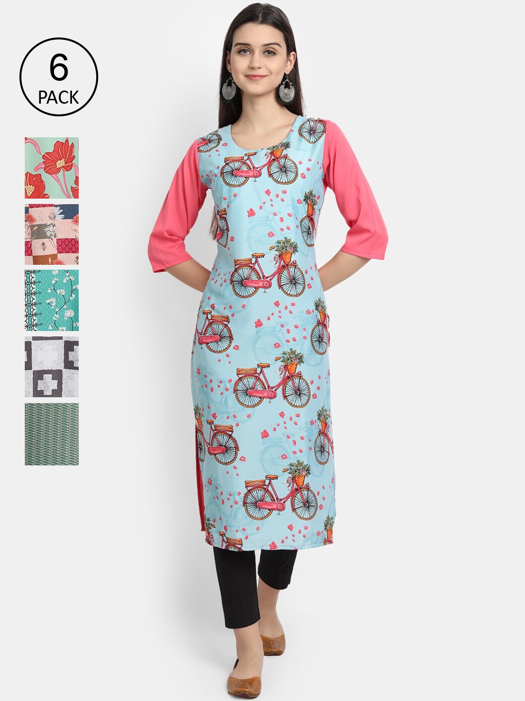 

7Threads Women Multicoloured & light blue Floral Embroidered Mirror Work Crepe Kurta, Multi