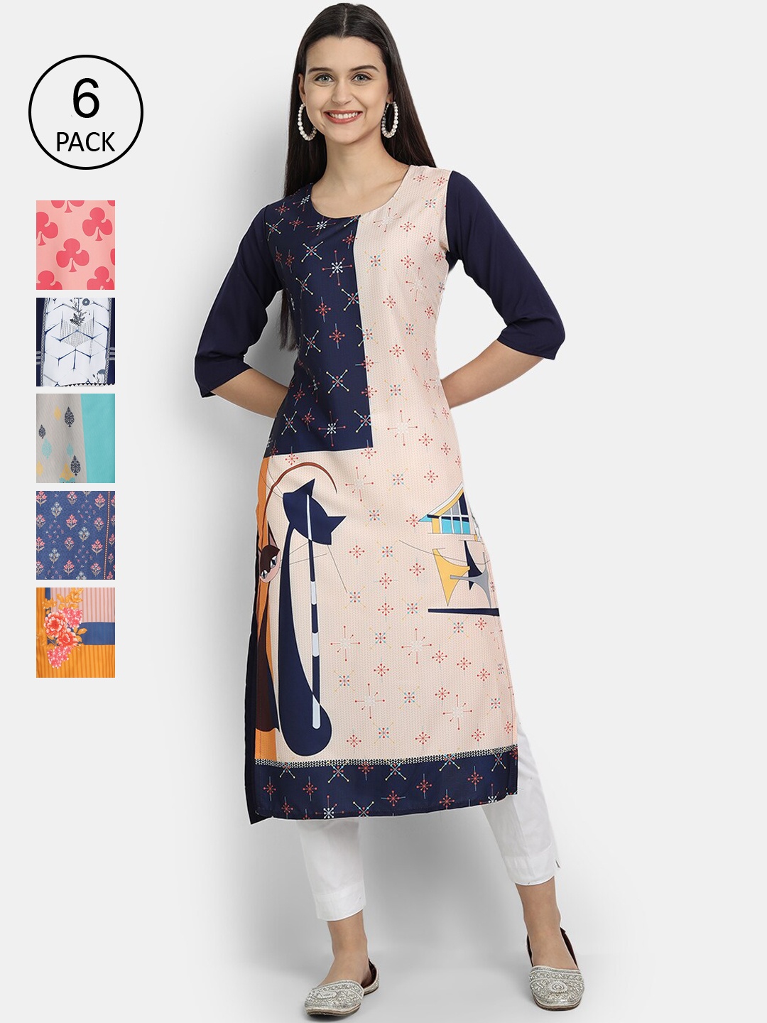 

7Threads Women Multicoloured Floral Printed Gotta Patti Crepe Kurta, Multi
