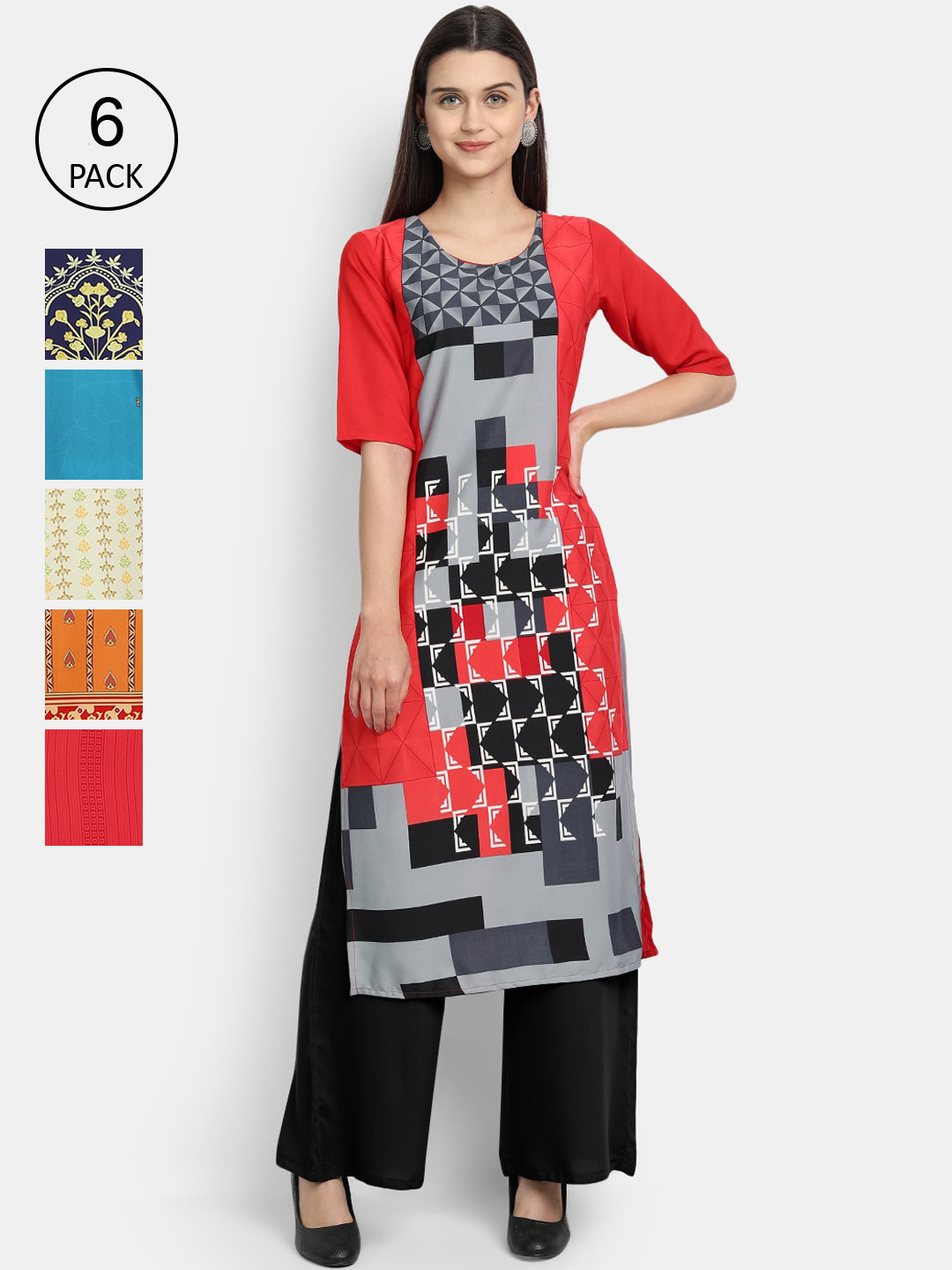 

7Threads Women Multicoloured Floral Printed Keyhole Neck Crepe Kurta, Multi