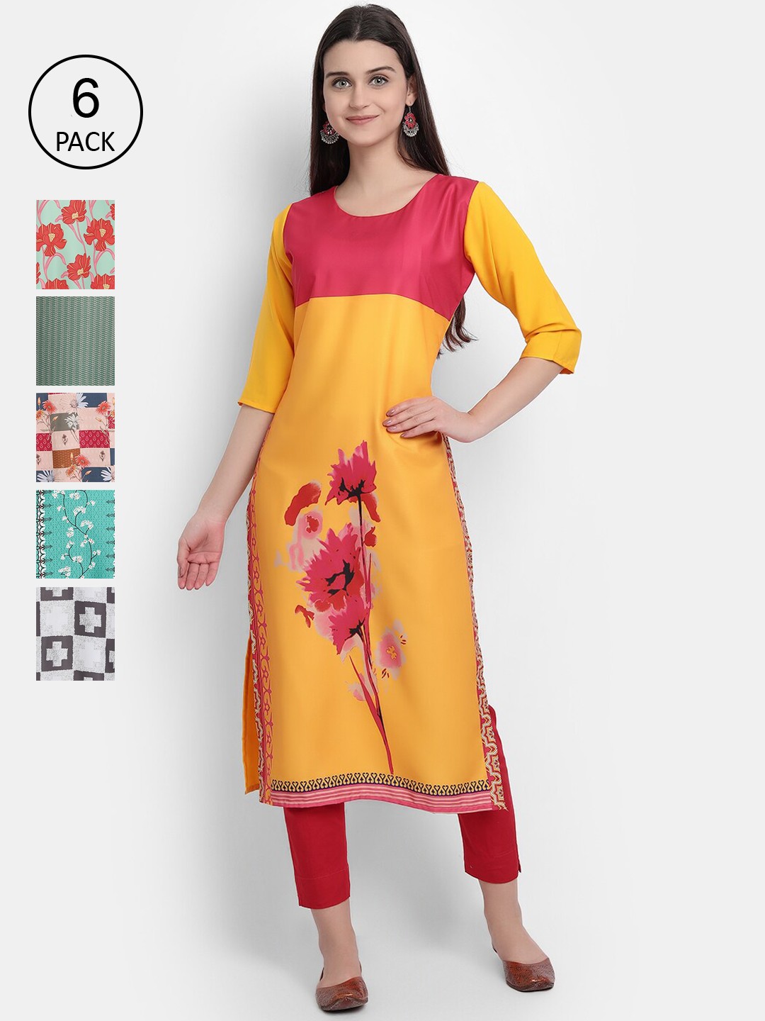 

7Threads Women Multicoloured Floral Embroidered Crepe Kurta, Multi