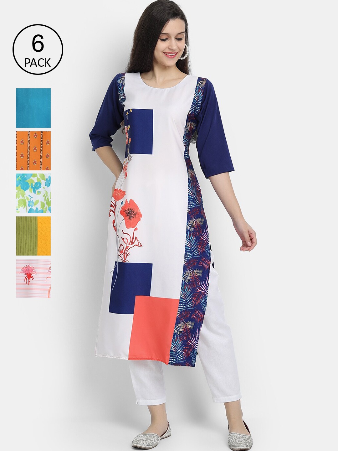 

7Threads Women Multicoloured Ethnic Motifs Printed Thread Work Crepe Kurta, Multi