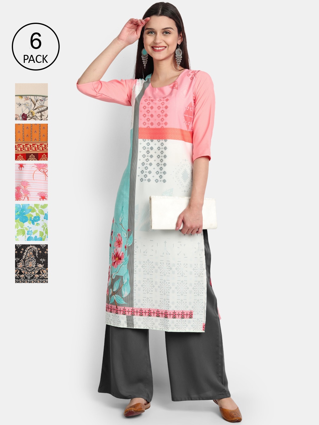 

7Threads Women Multicoloured Geometric Printed Mirror Work Crepe Kurta, Multi