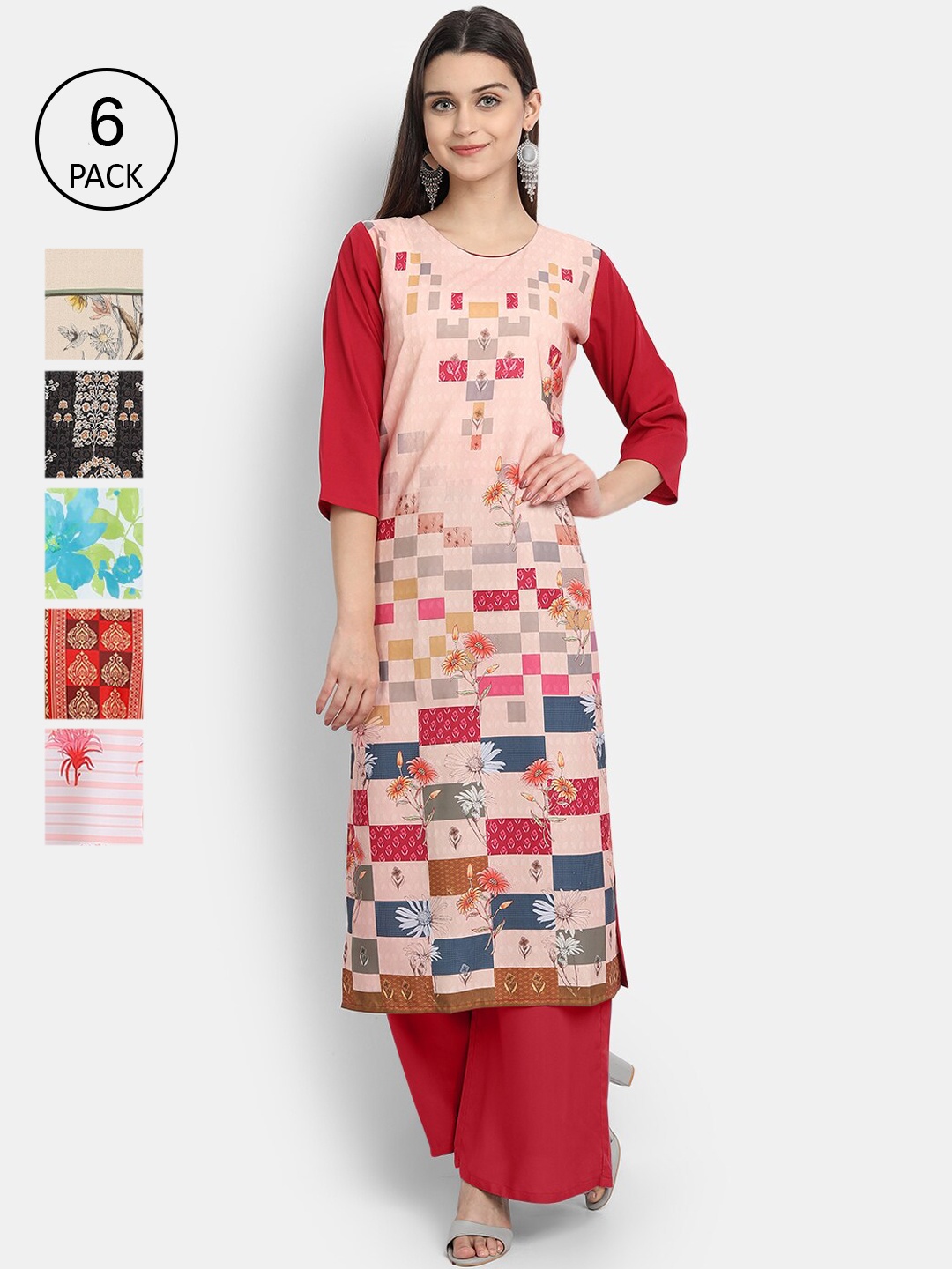 

7Threads Women Multicoloured & pearl blush Printed Thread Work Crepe Kurta, Multi