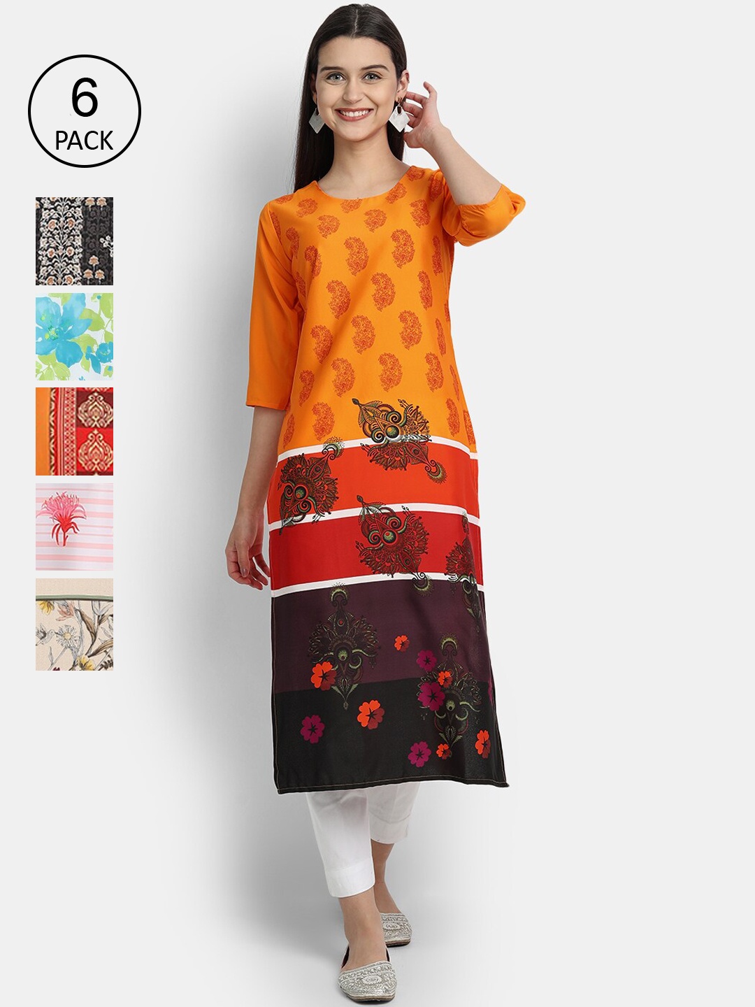 

7Threads Women Multicoloured Ethnic Motifs Printed Thread Work Crepe Kurta, Multi