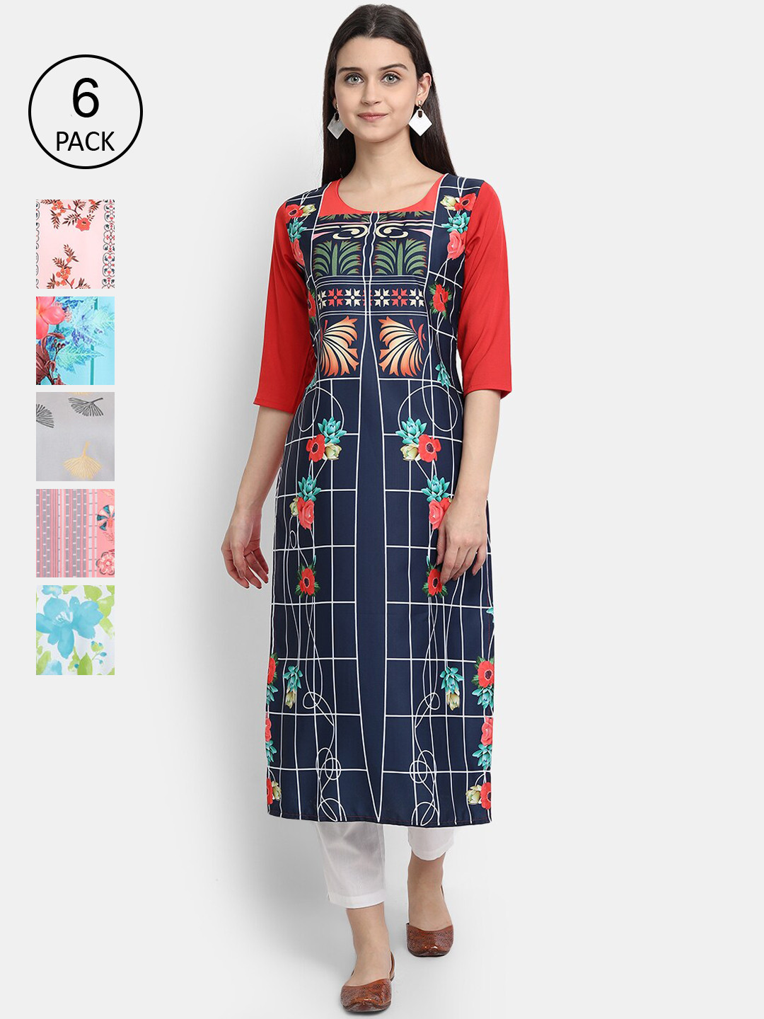 

7Threads Women Multicoloured & medieval blue Floral Printed Crepe Kurta, Multi