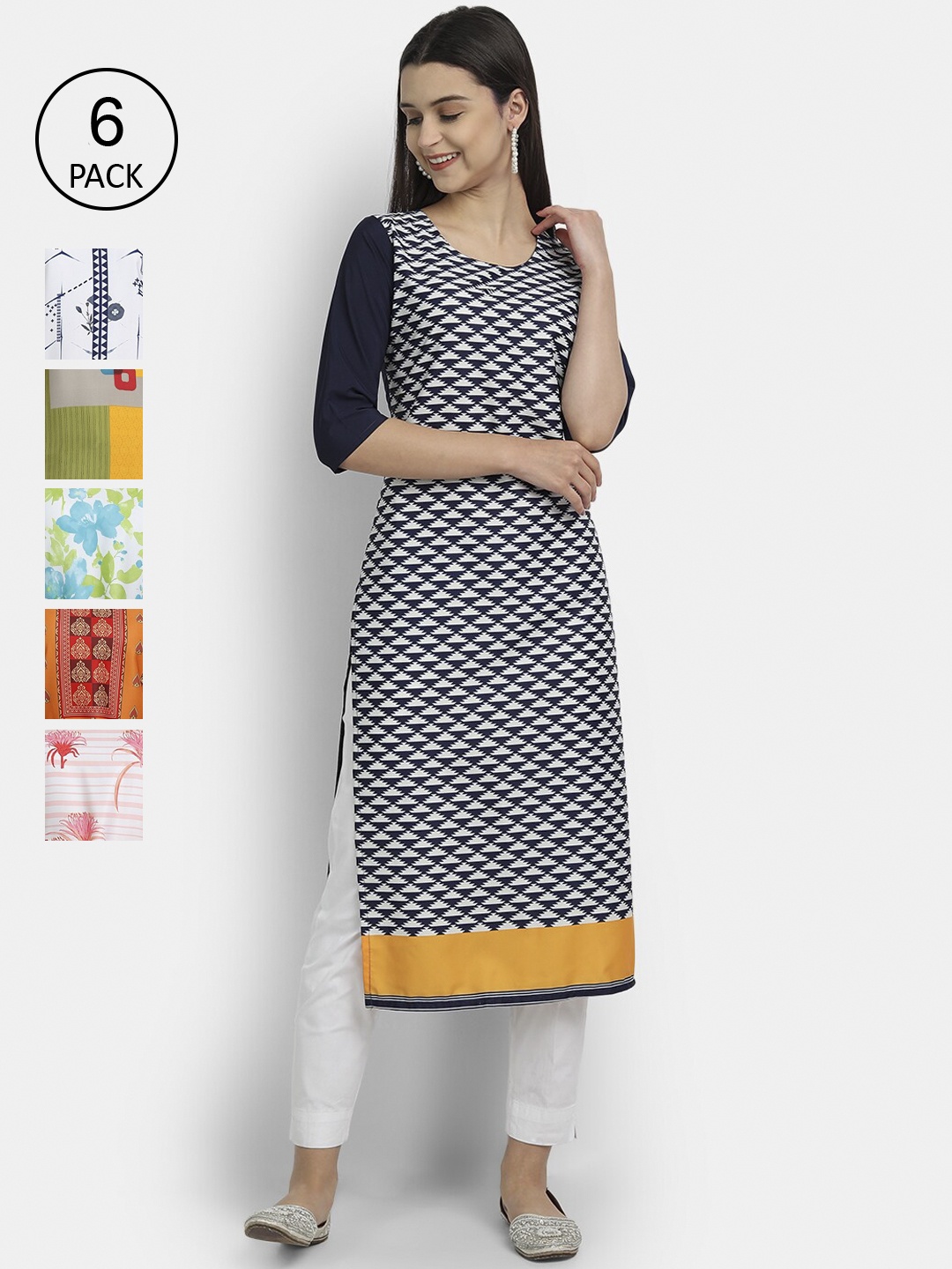 

7Threads Women Multicoloured & dark sapphire Striped Thread Work Crepe Kurta, Multi