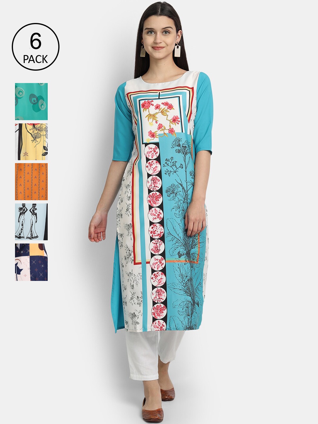 

7Threads Women Multicoloured & star white Floral Printed Crepe Kurta, Multi